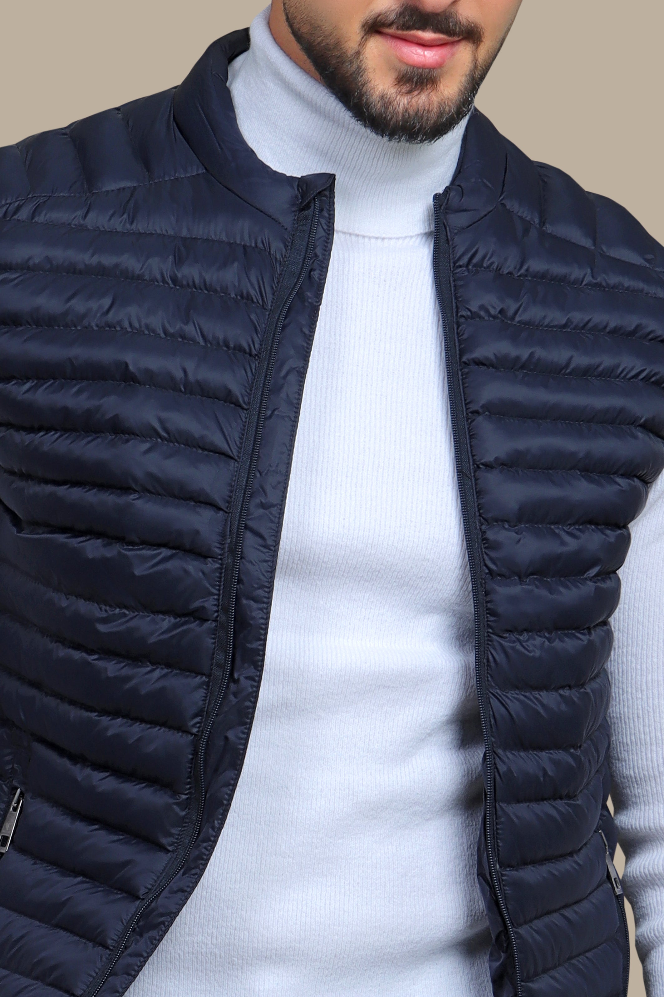 Midnight Luxe: Navy Padded Puffer Vest for Sleek Comfort