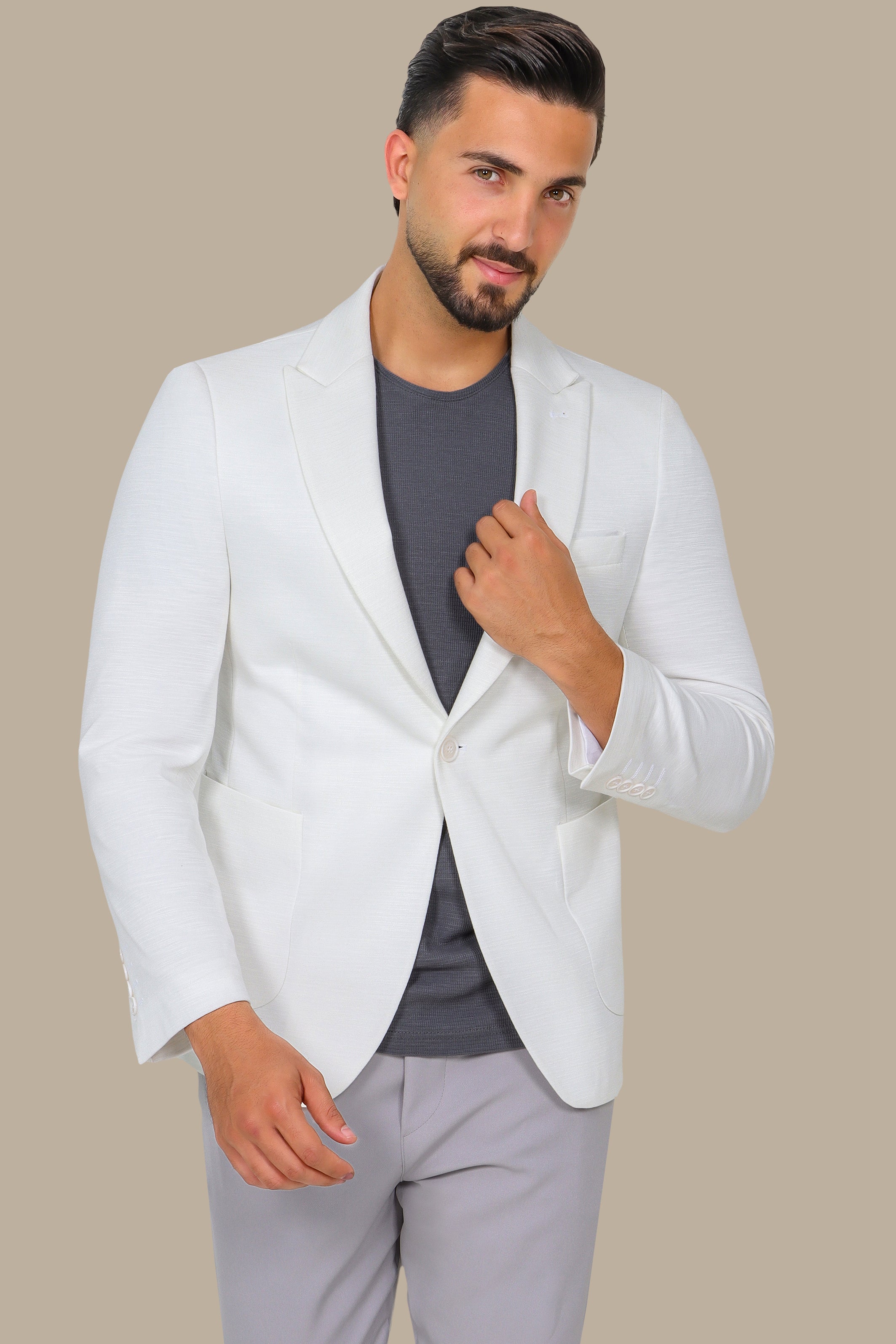 White Fil-à-Fil Blazer with Peak Lapel