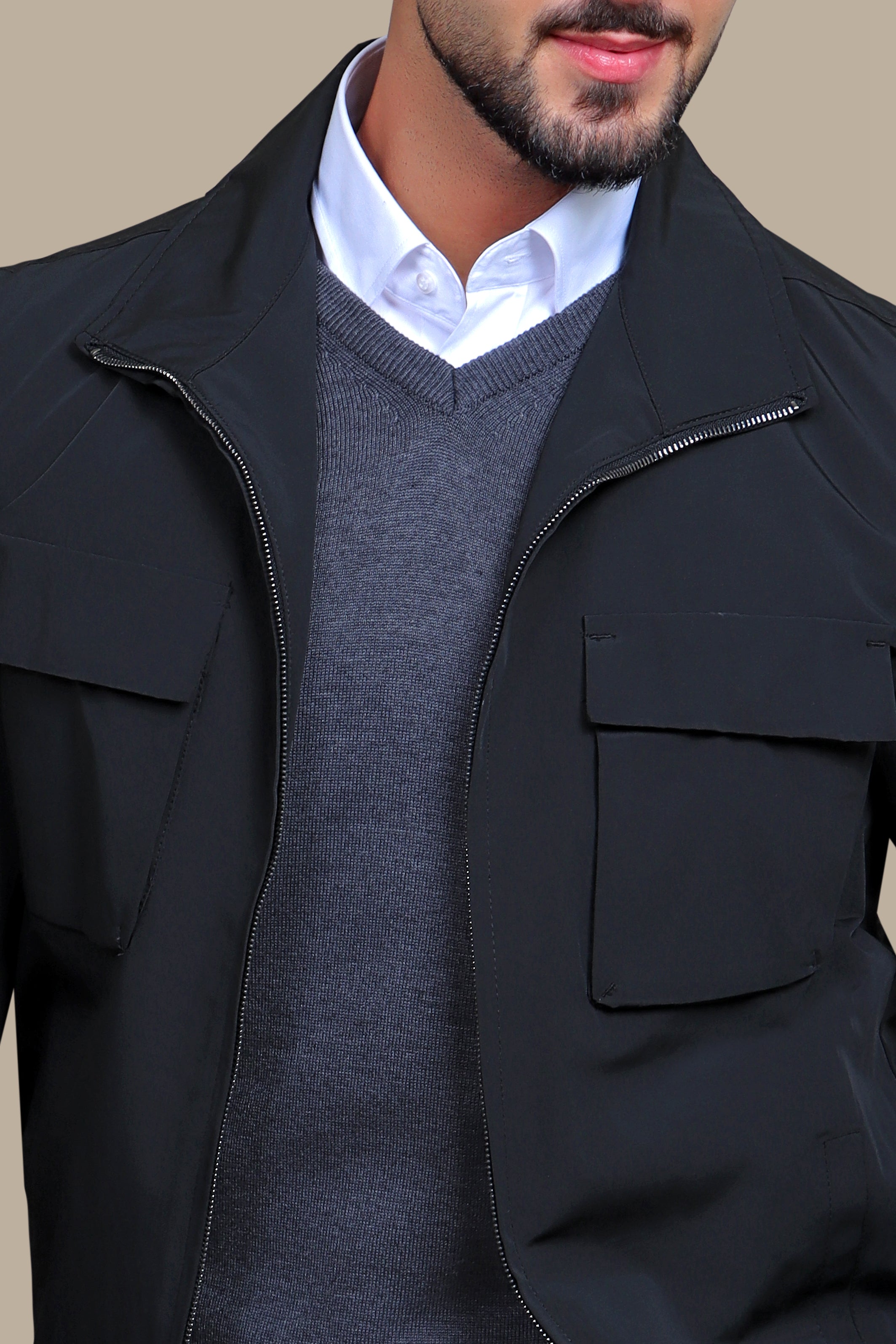 Black Casual 2 Flap Pocket Jacket