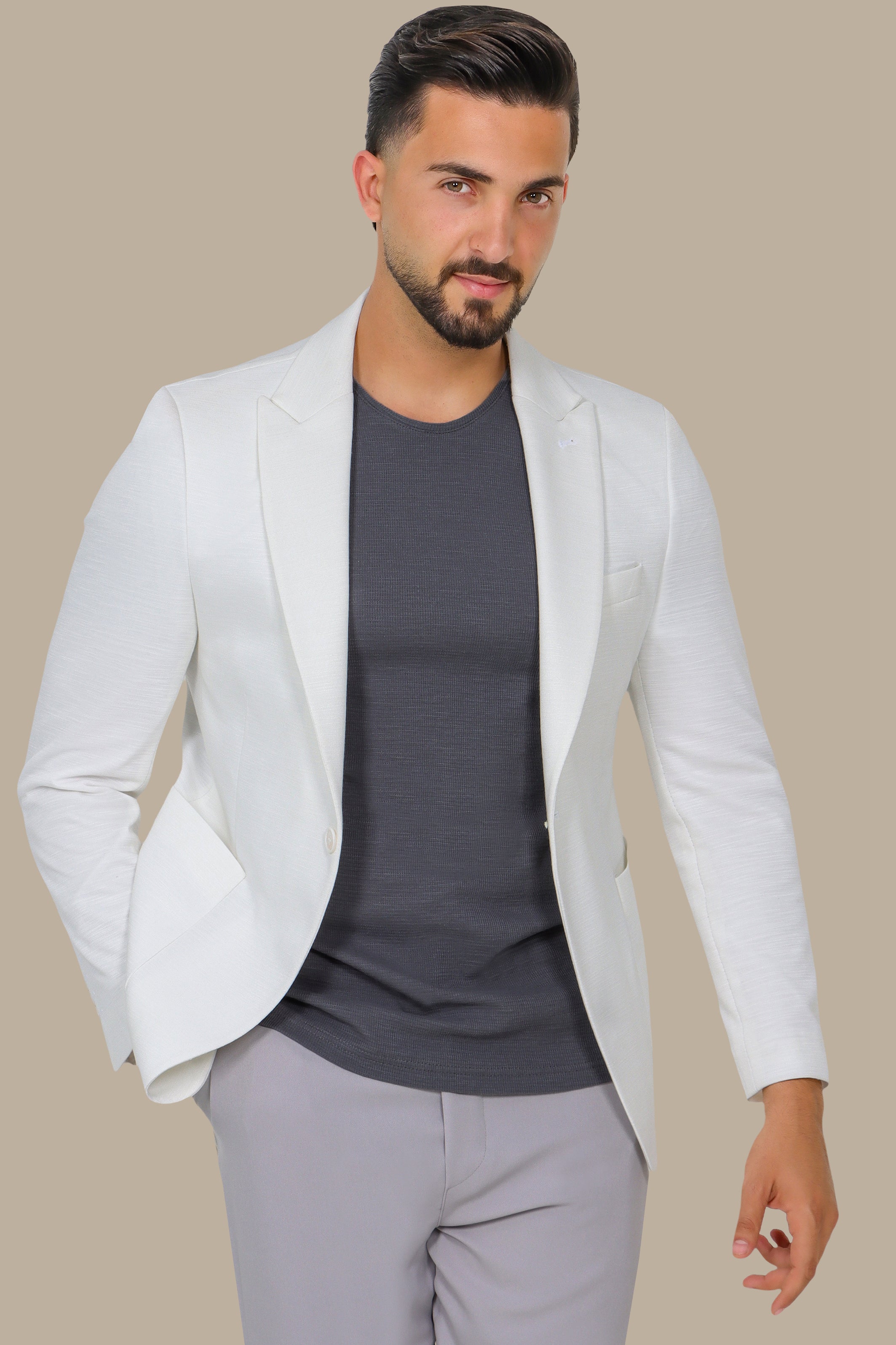 White Fil-à-Fil Blazer with Peak Lapel