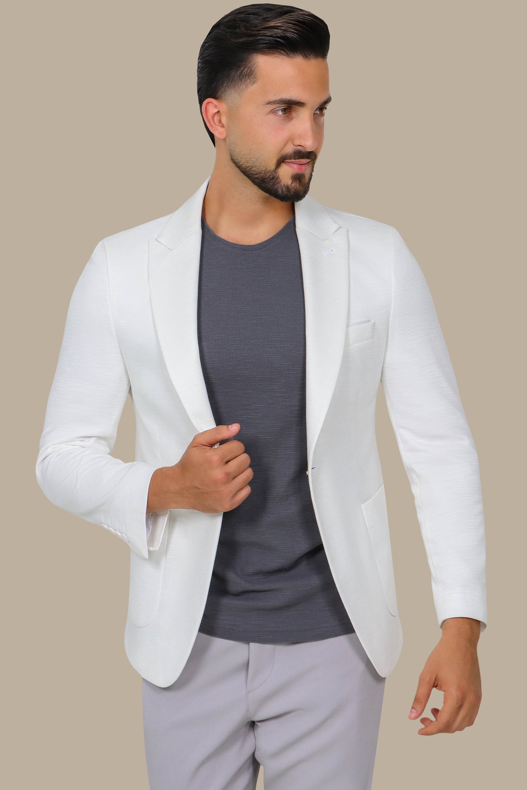 White Fil-à-Fil Blazer with Peak Lapel
