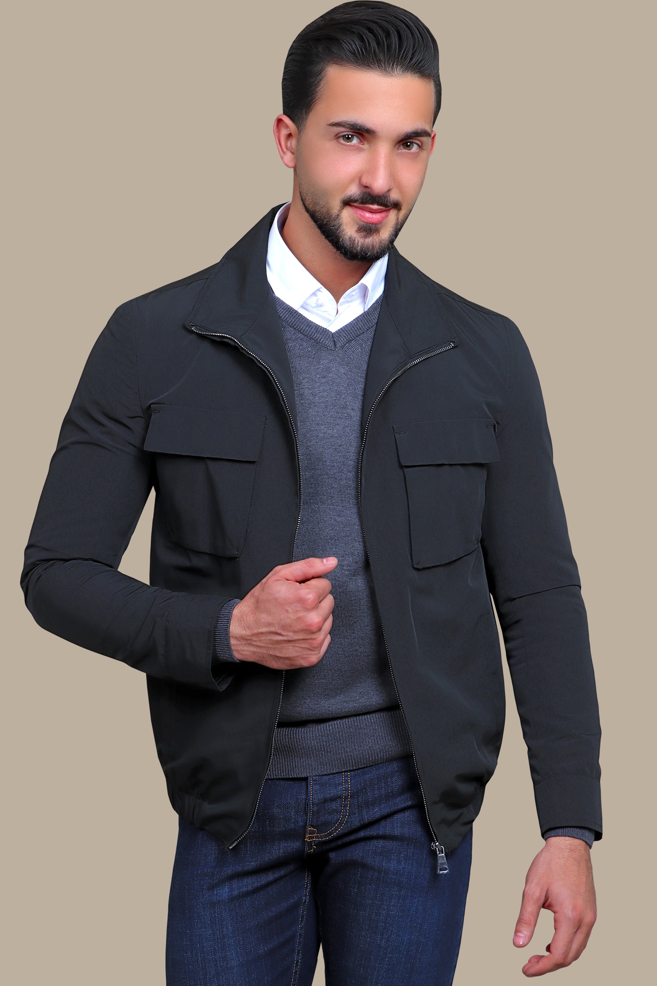 Black Casual 2 Flap Pocket Jacket