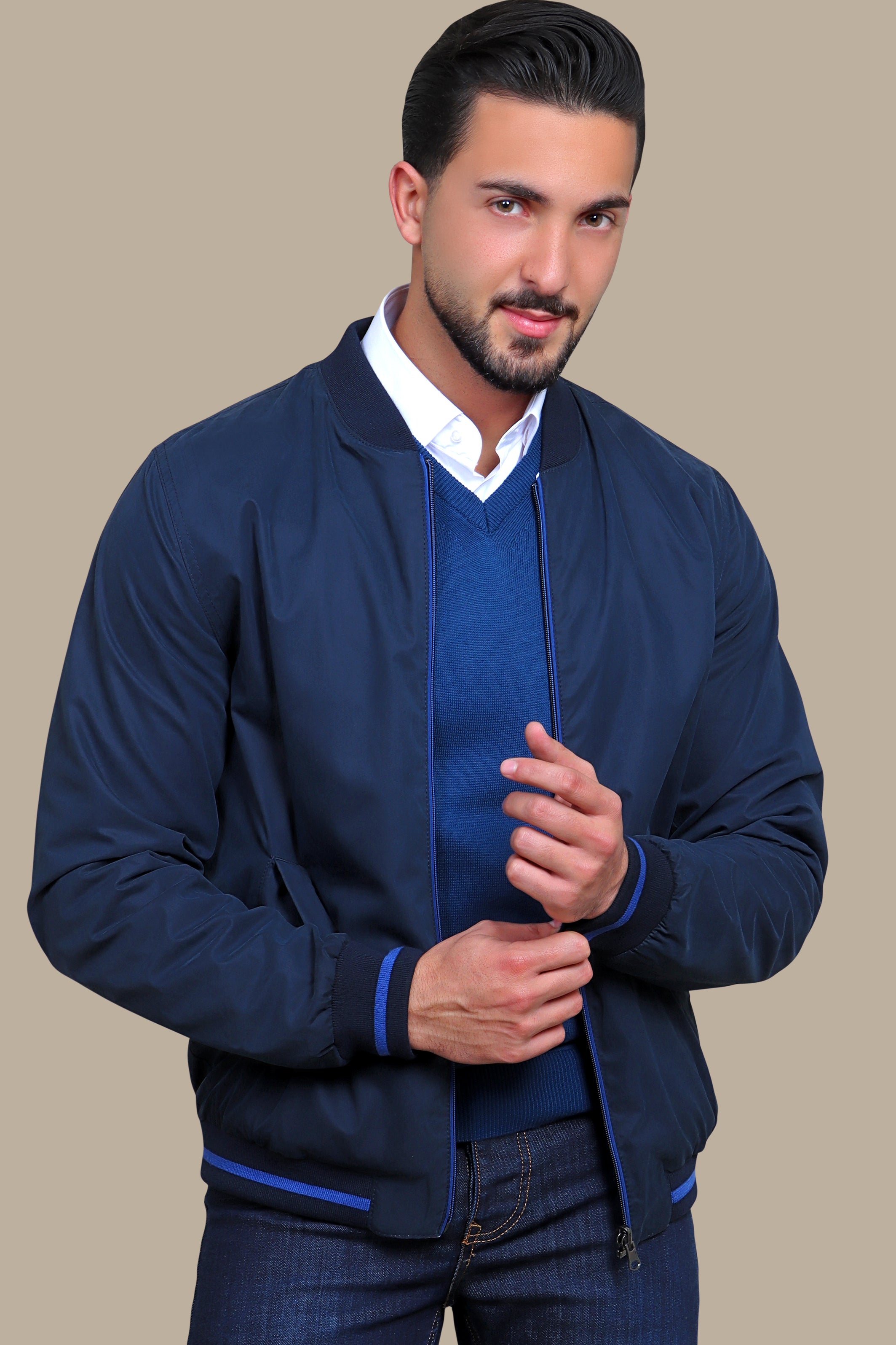 Nautical Elegance: Navy Double-Face Jacket Blouson for Timeless Style