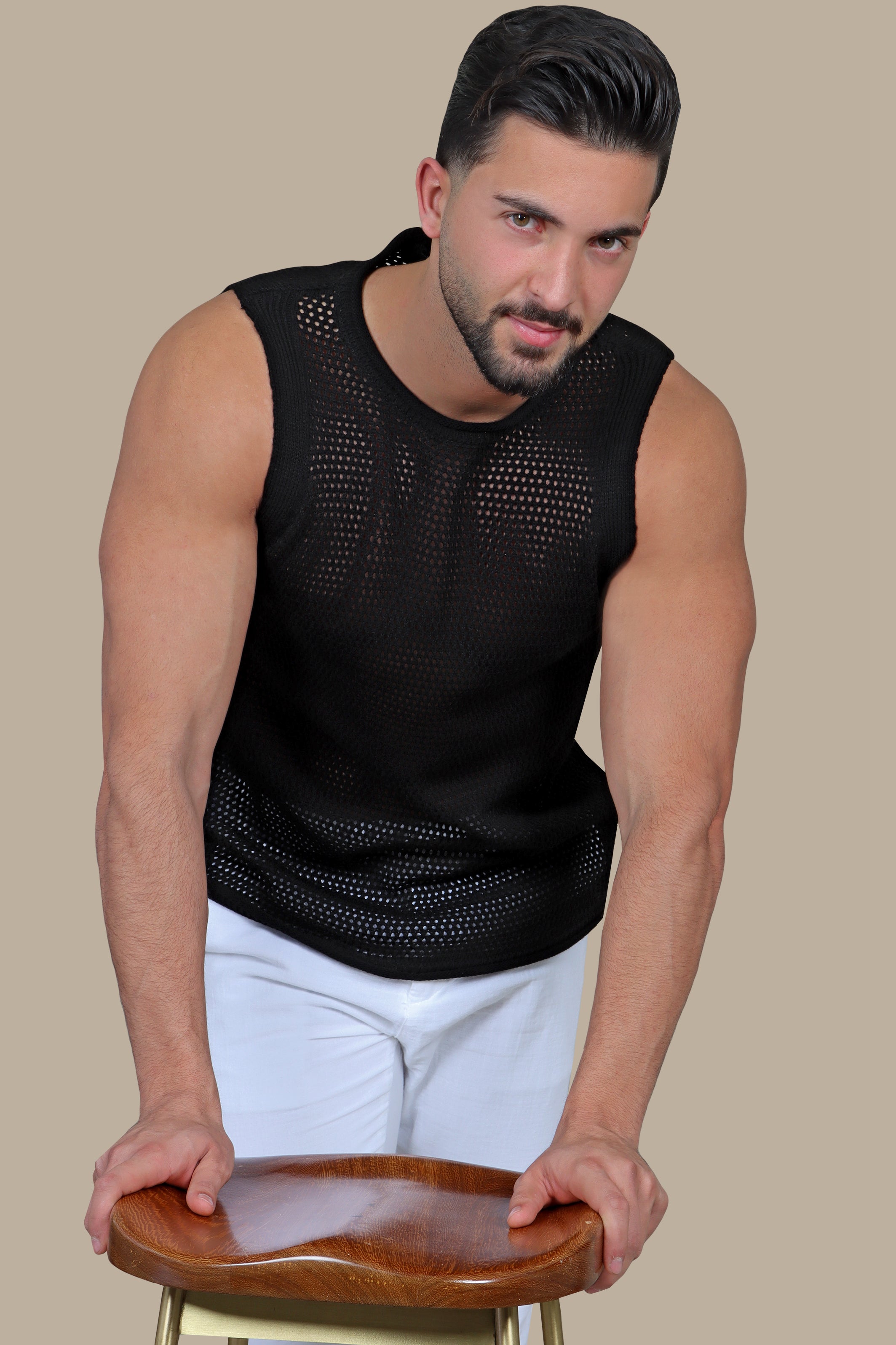 Black Mercerized Sleeveless Shirt