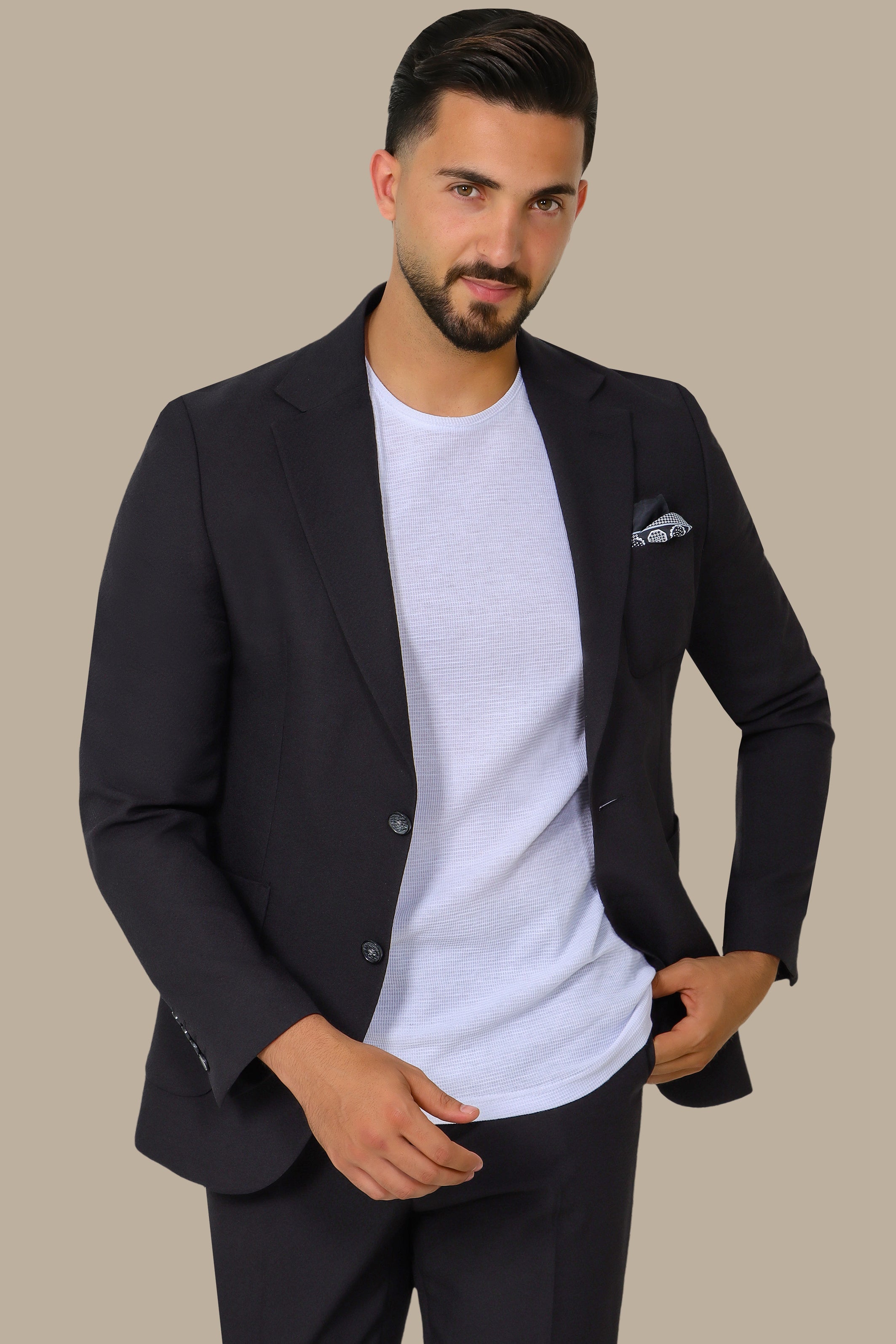 Jet Black Notch Lapel Travel Suit – 2-Piece