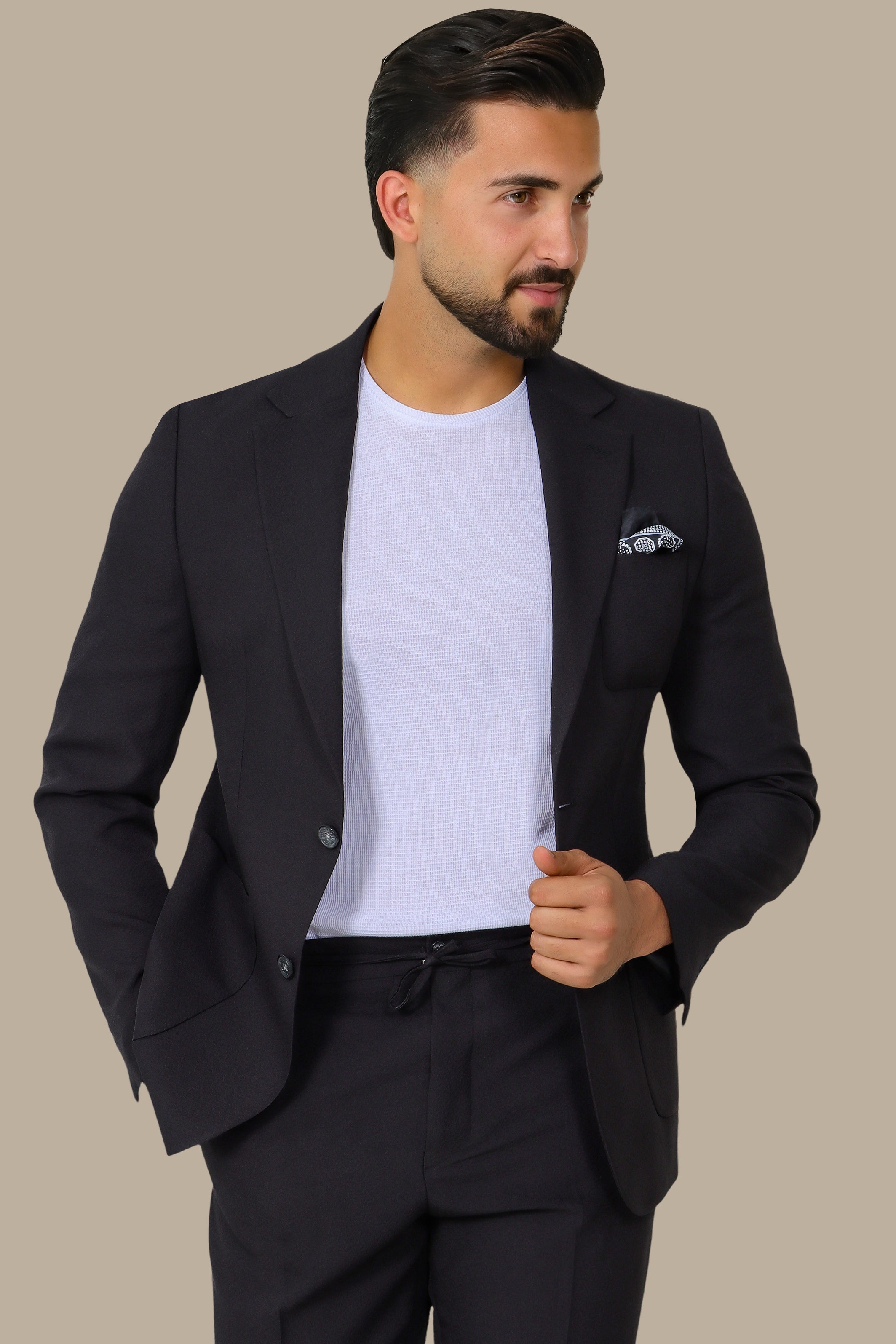 Jet Black Notch Lapel Travel Suit – 2-Piece