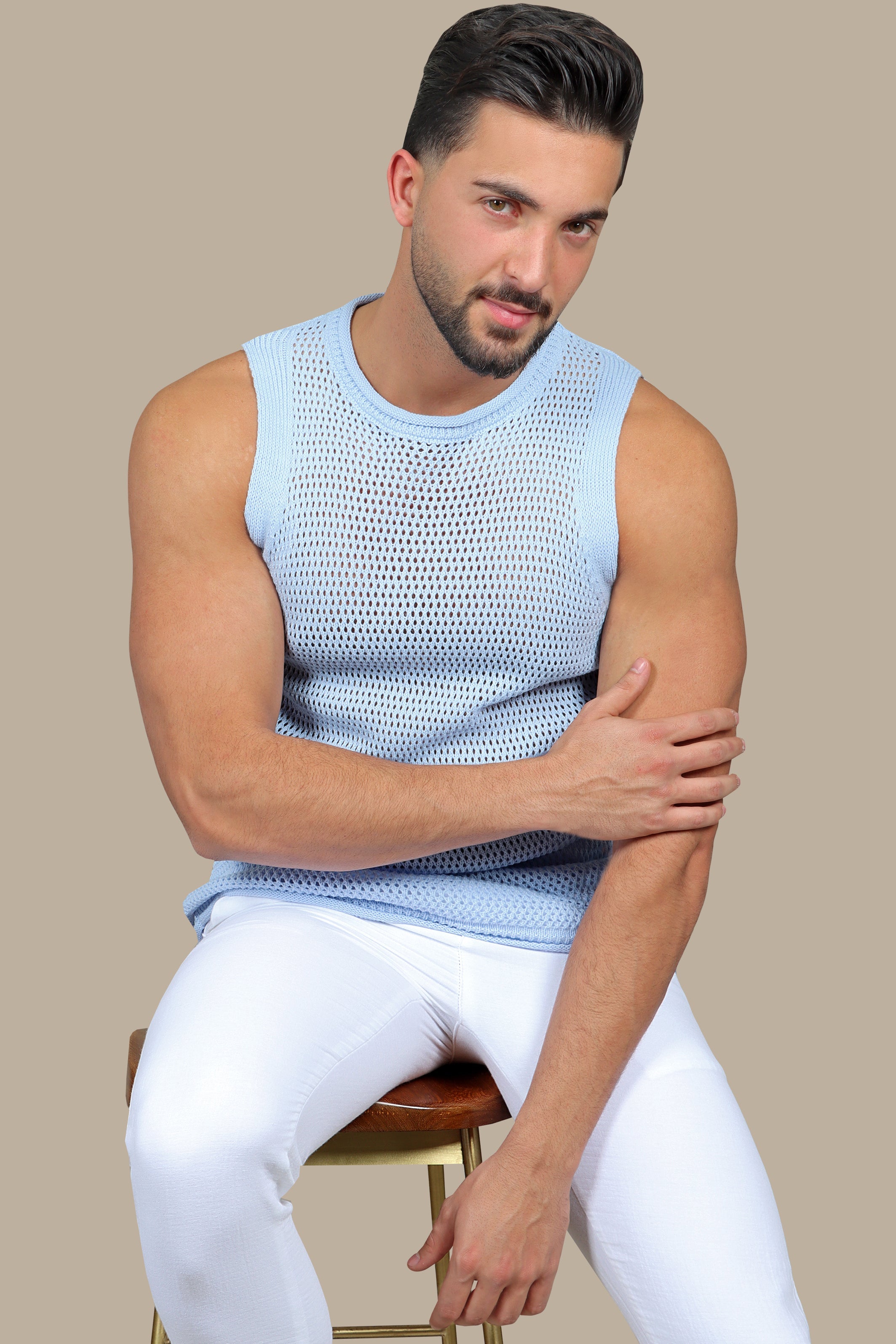 Light Blue Mercerized Sleeveless Shirt