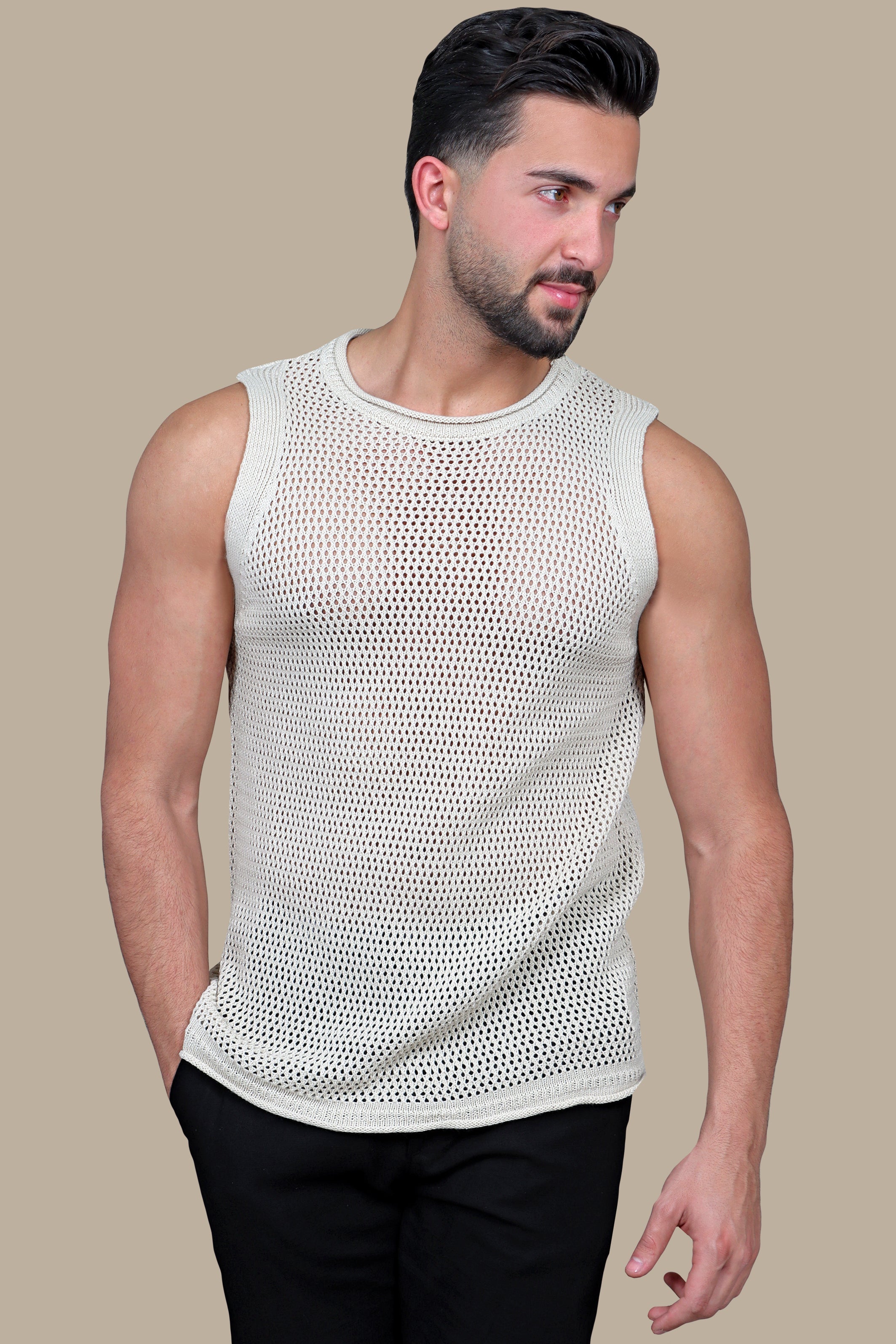 Beige Mercerized Sleeveless Shirt