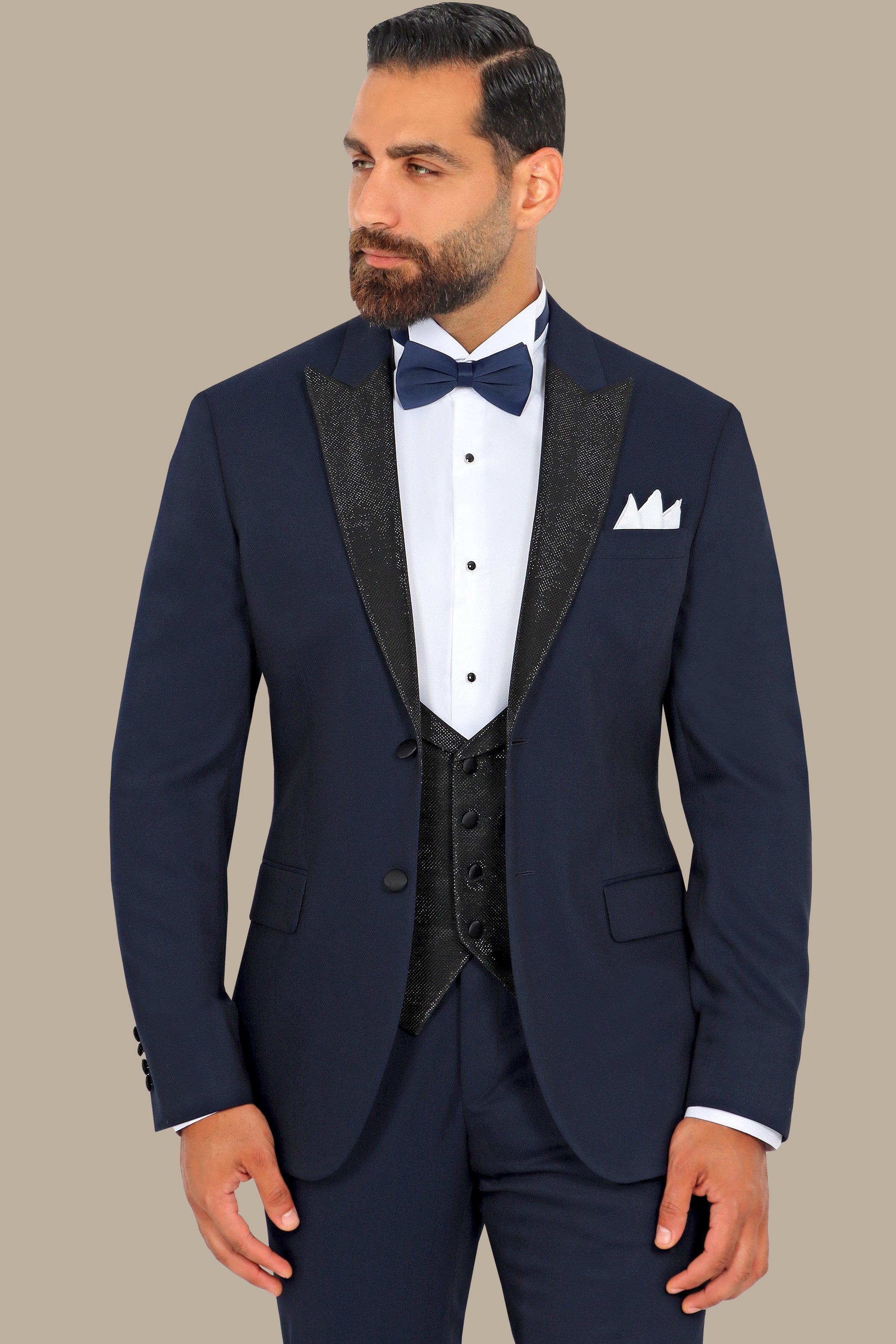 Navy 3-Piece Tuxedo FV with Shiny Lapel