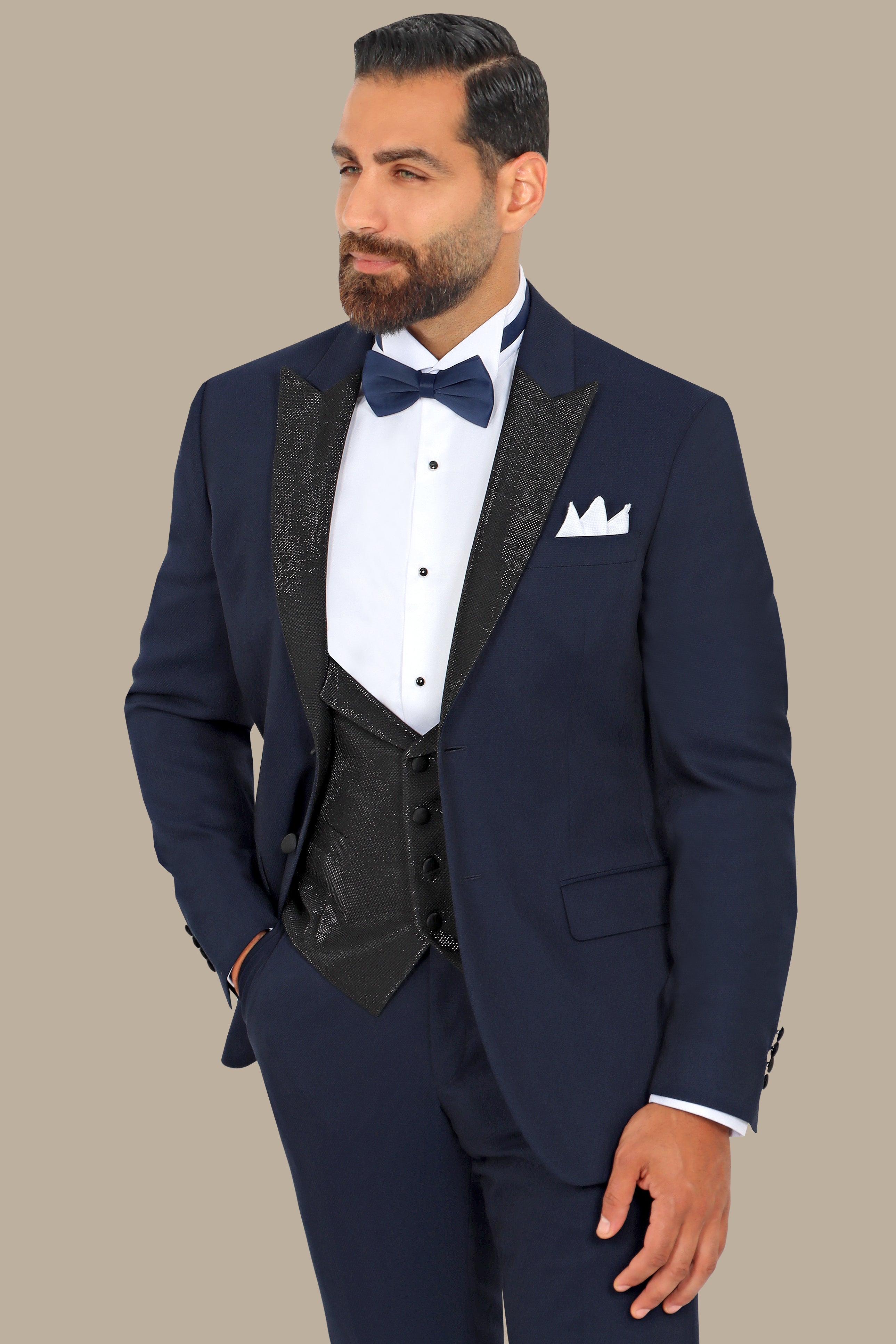 Navy 3-Piece Tuxedo FV with Shiny Lapel