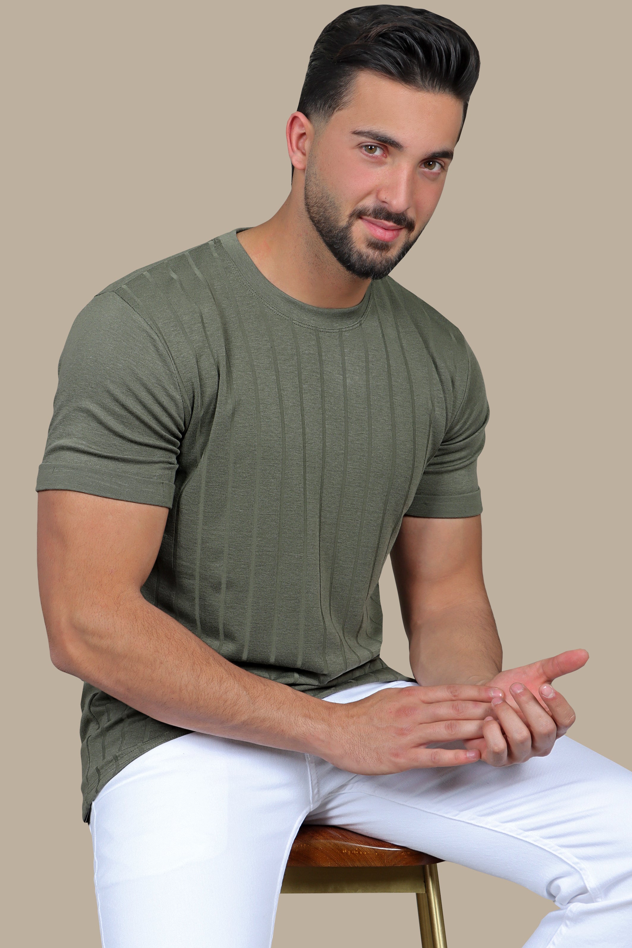 Khaki Striped Classic: Essential T-shirt