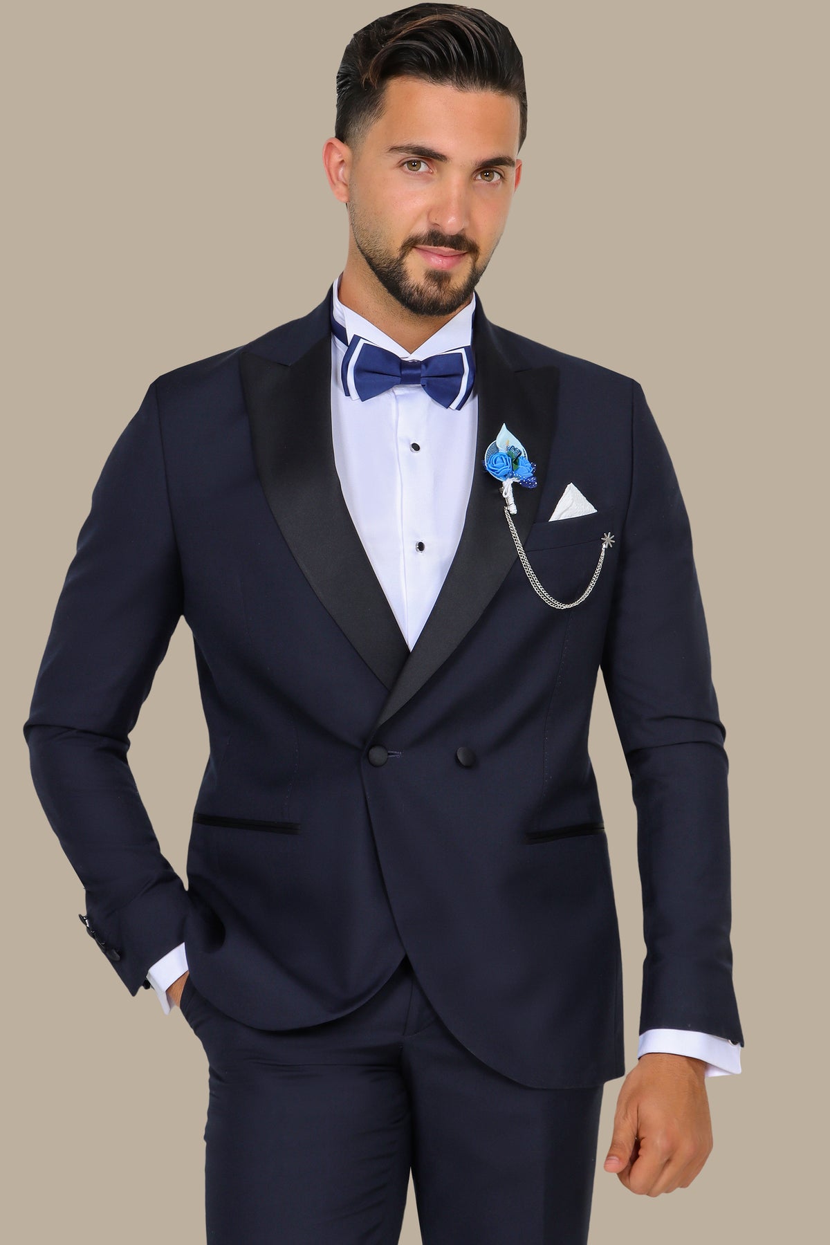 Navy Double-Breasted Peak Lapel Tuxedo