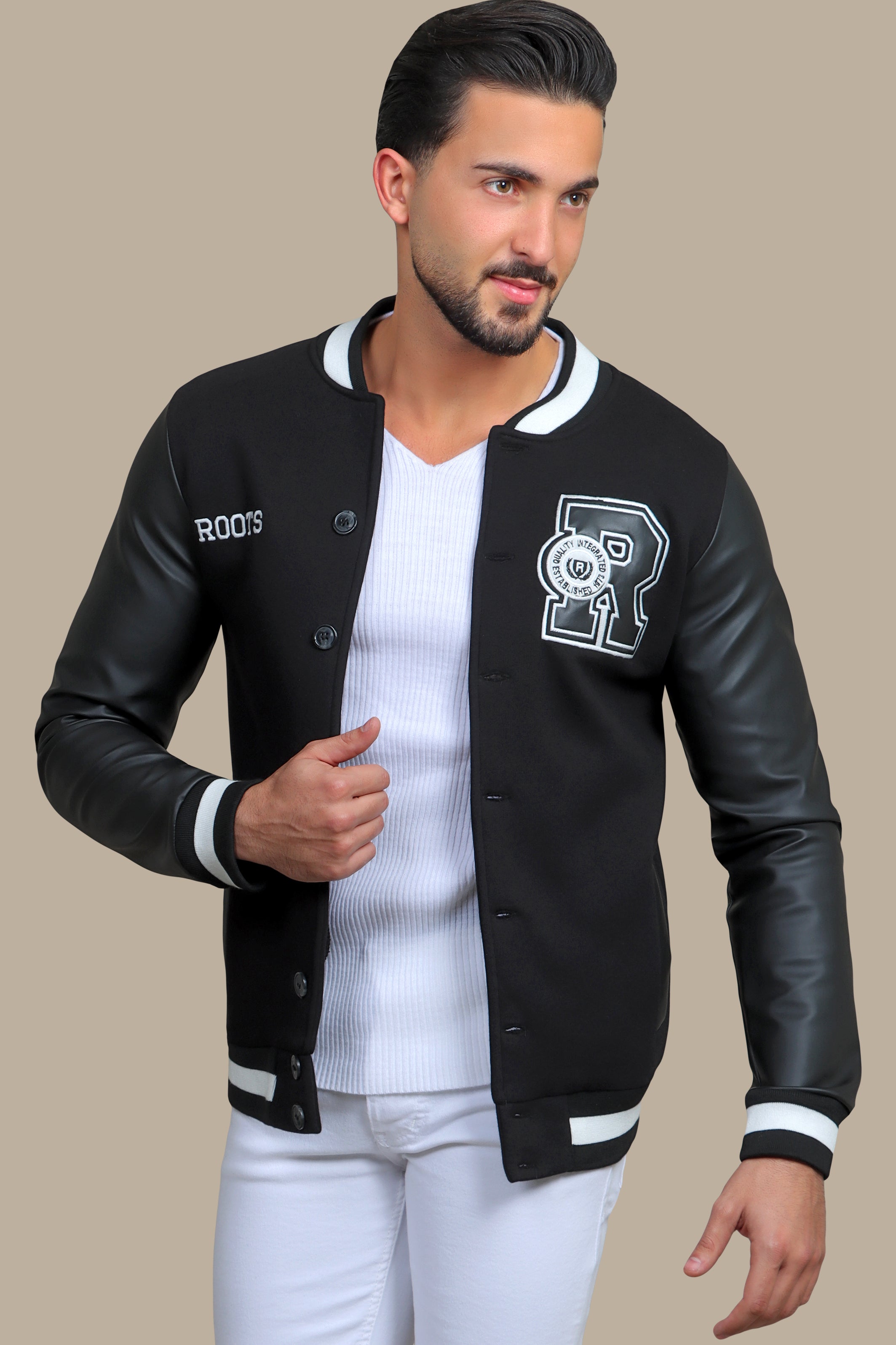 Black Patched Bomber Jacket: Classic Cool with a Stylish Edge