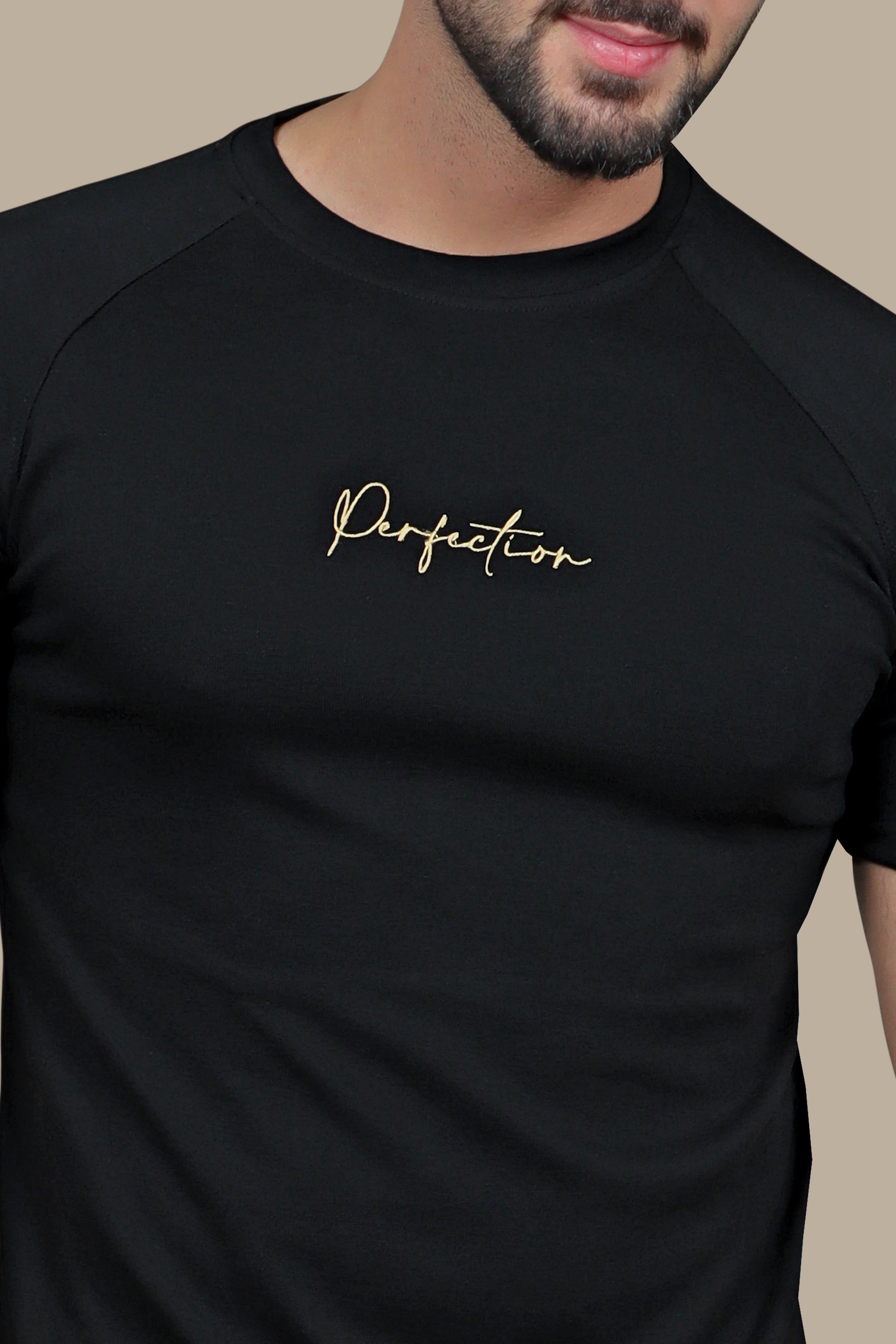 Printed Perfection: Black T-Shirt with Word Design