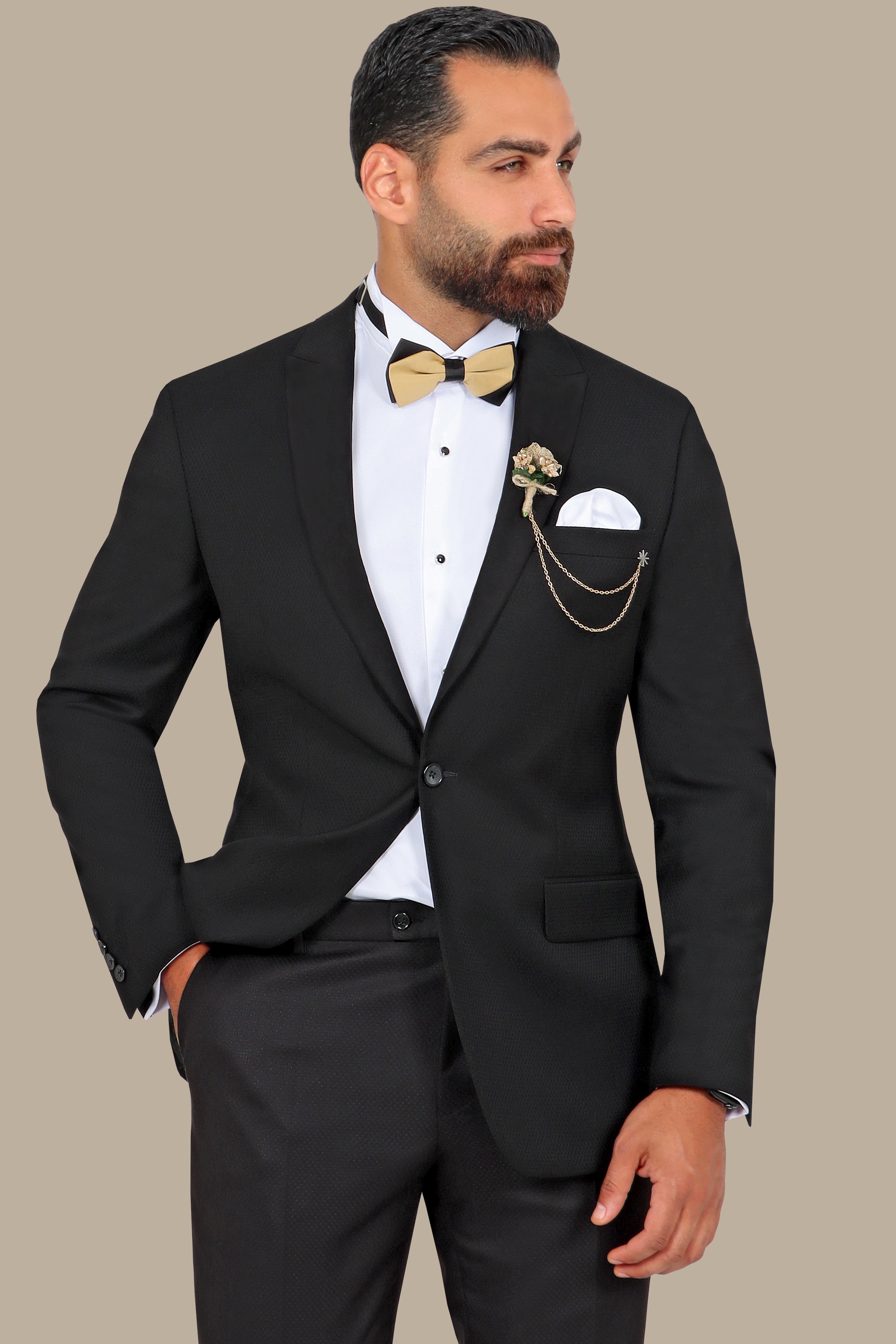 Black FV Suit with Suede Collar