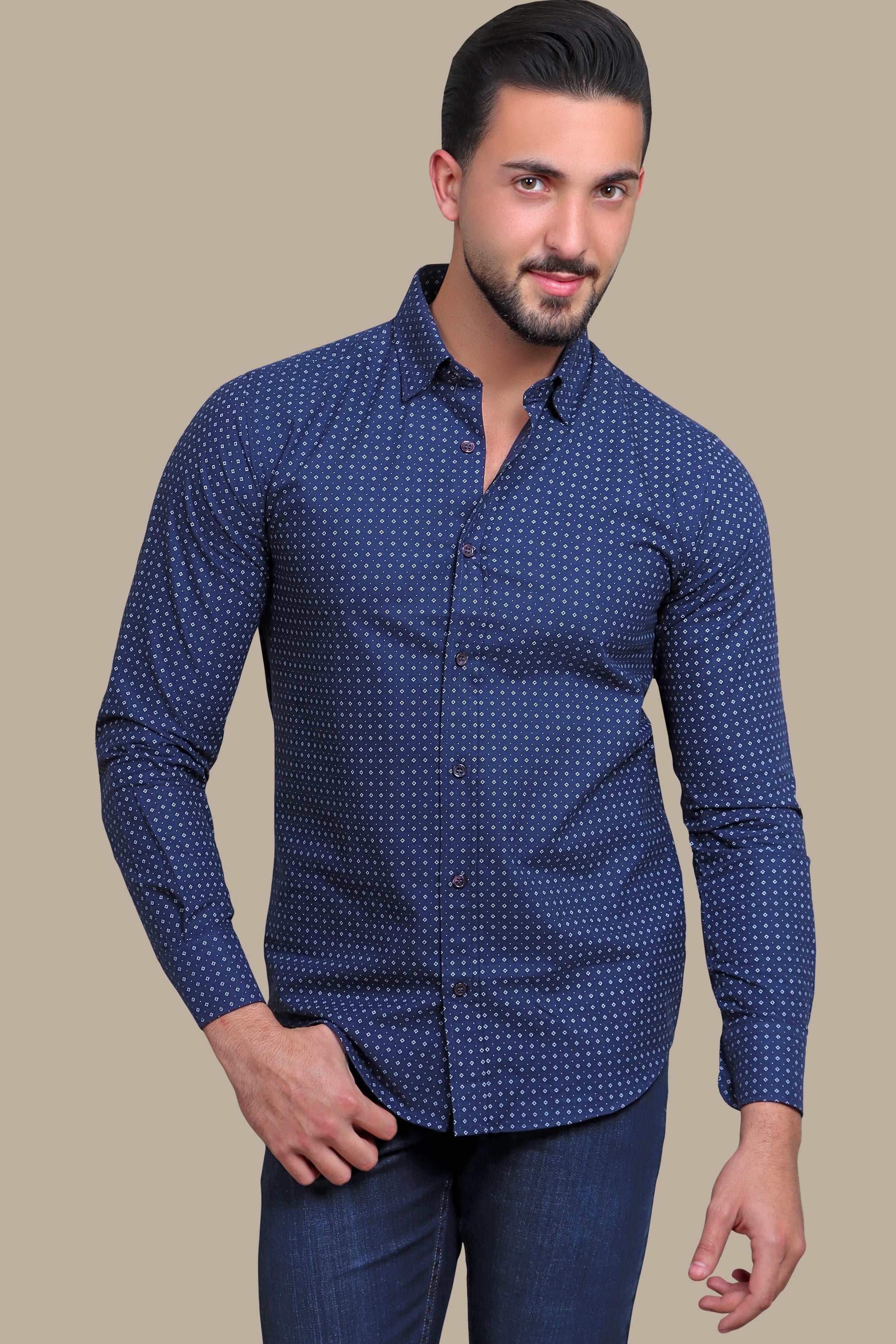 Contemporary Charm: Navy Square Print Shirt