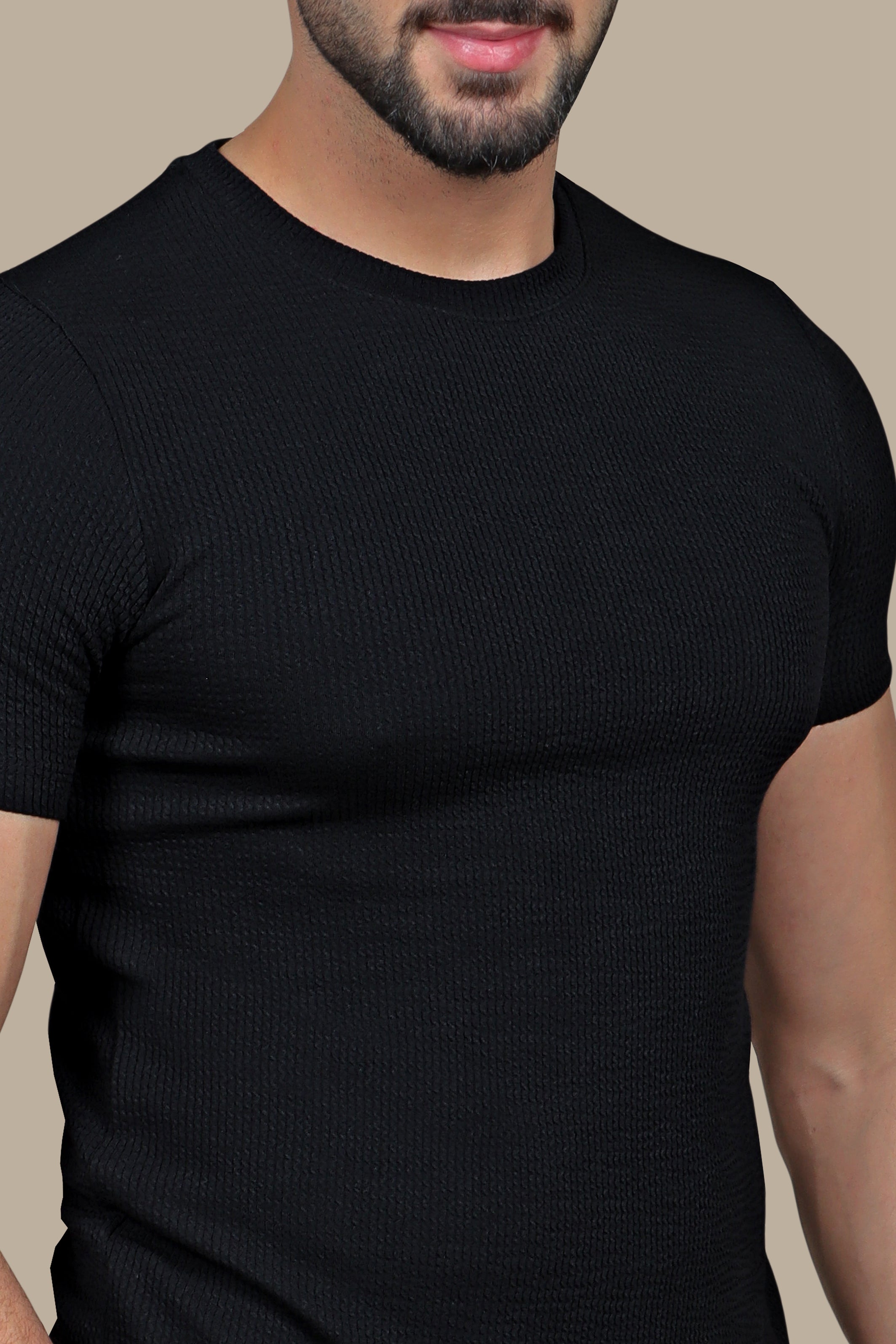 Urban Edge: Black Ripped Vertical Round Neck T-shirt