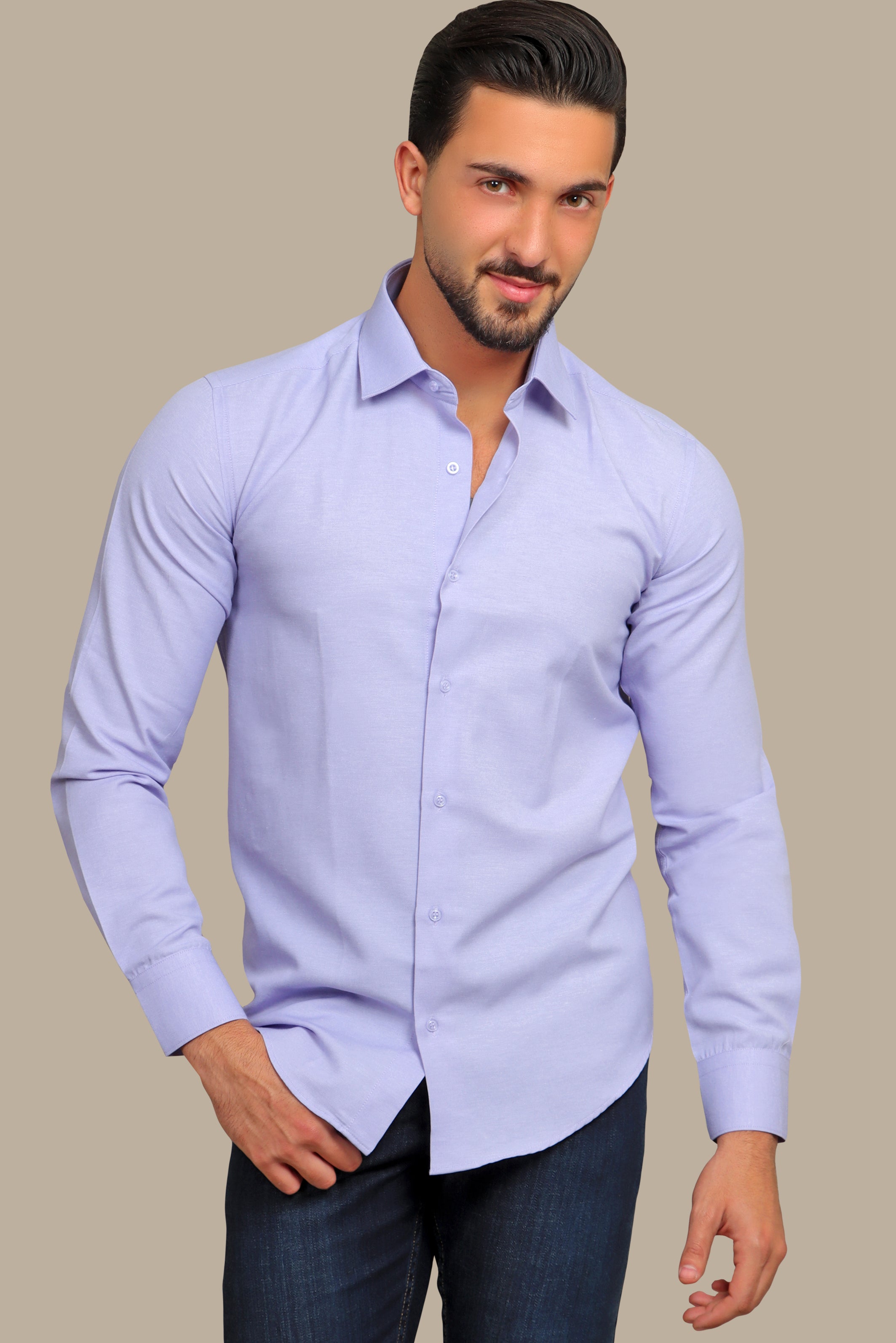 Regal Elegance: Purple Chambray Slim Fit Shirt for Distinctive Style