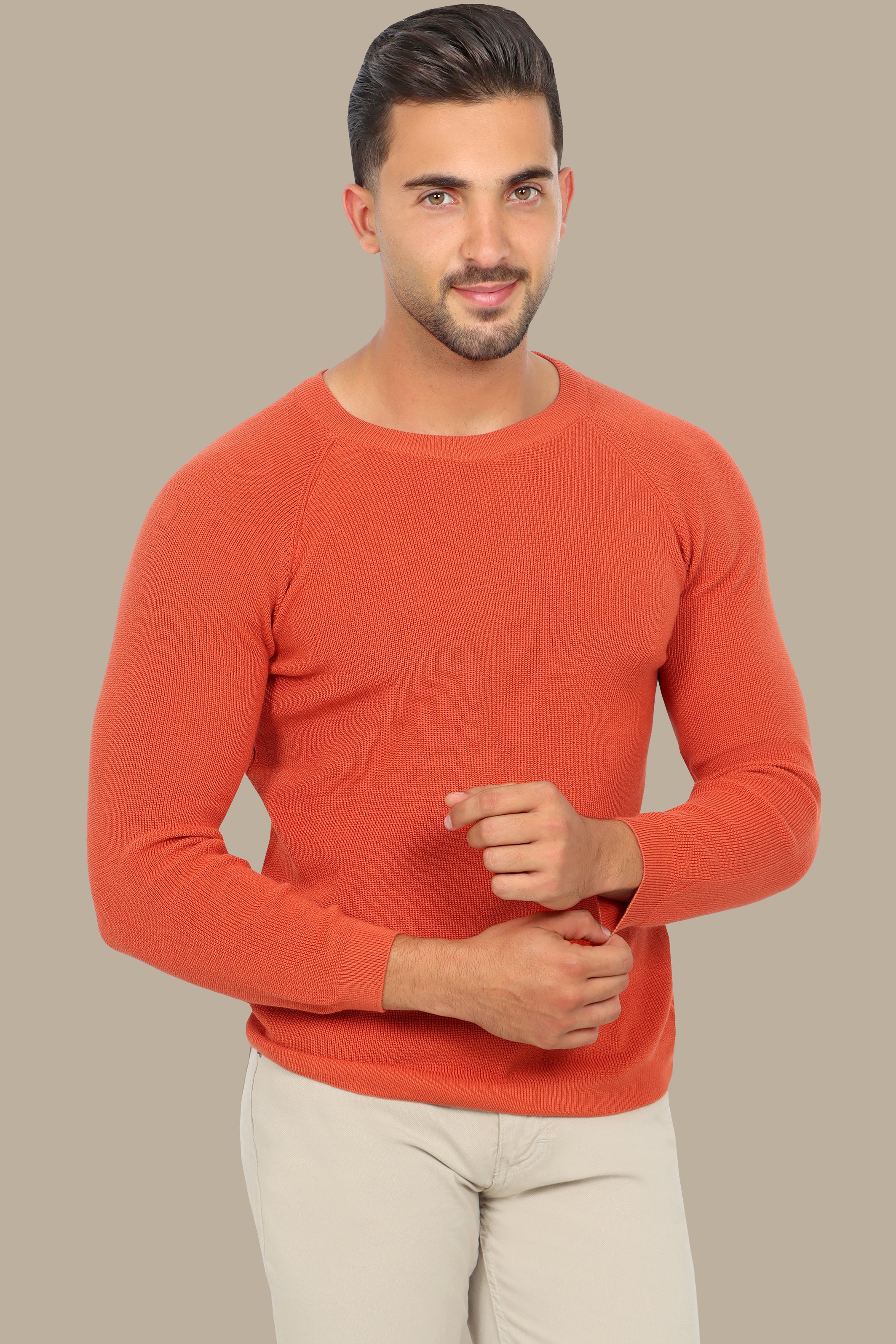 Light Orange Round Neck Sweater with Shoulder Cup