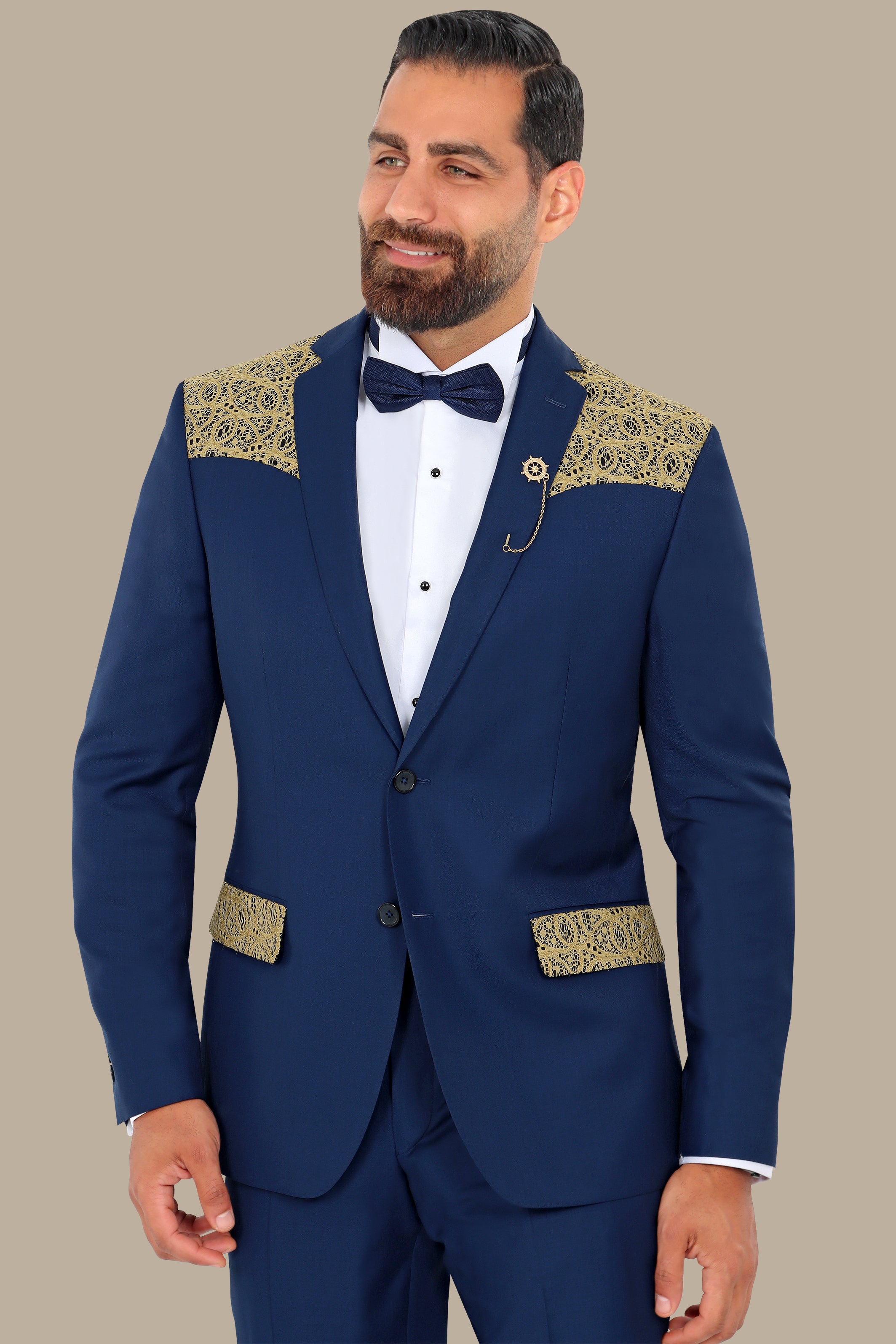 Indigo FV Suit with Gold Glitter Croche