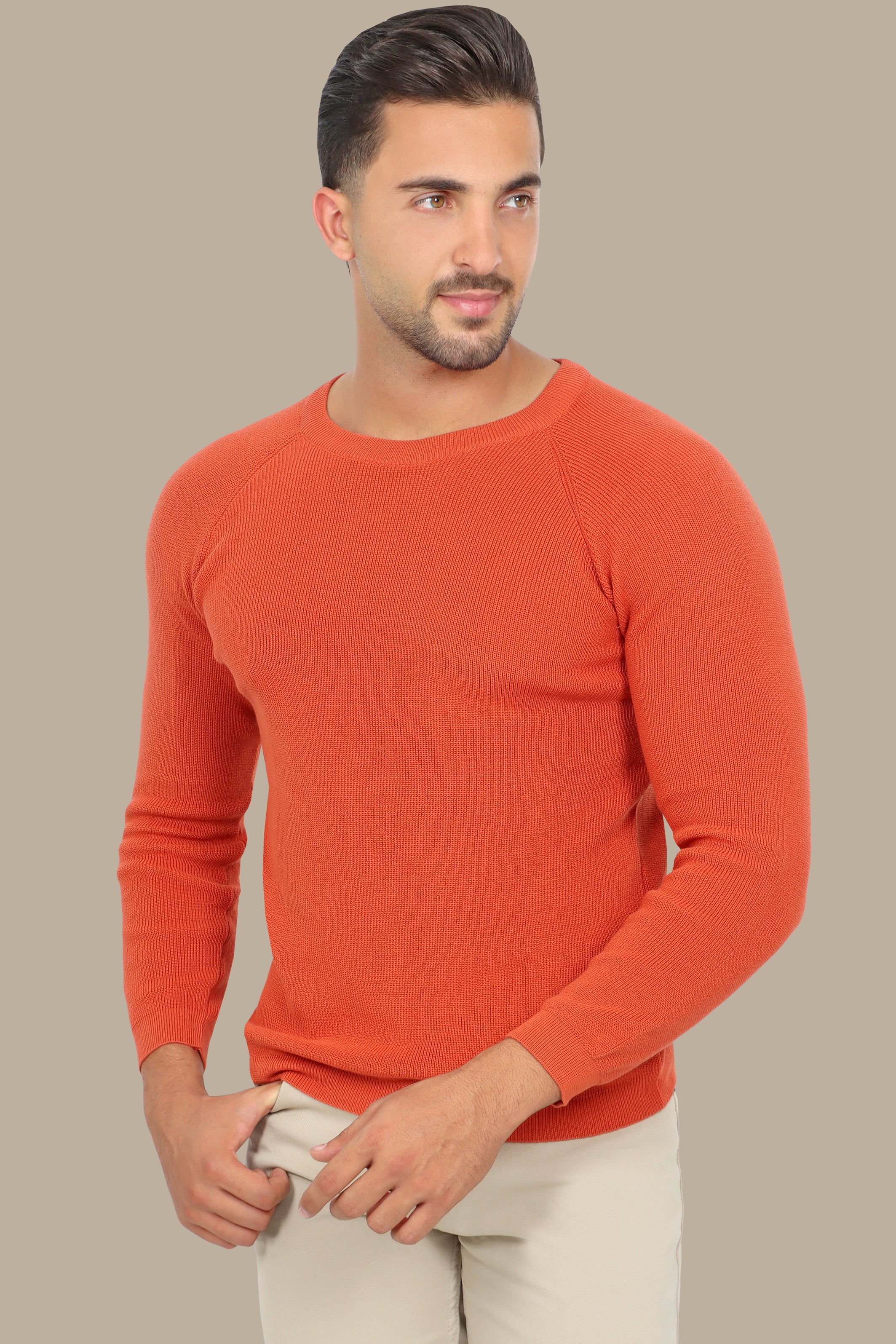 Light Orange Round Neck Sweater with Shoulder Cup