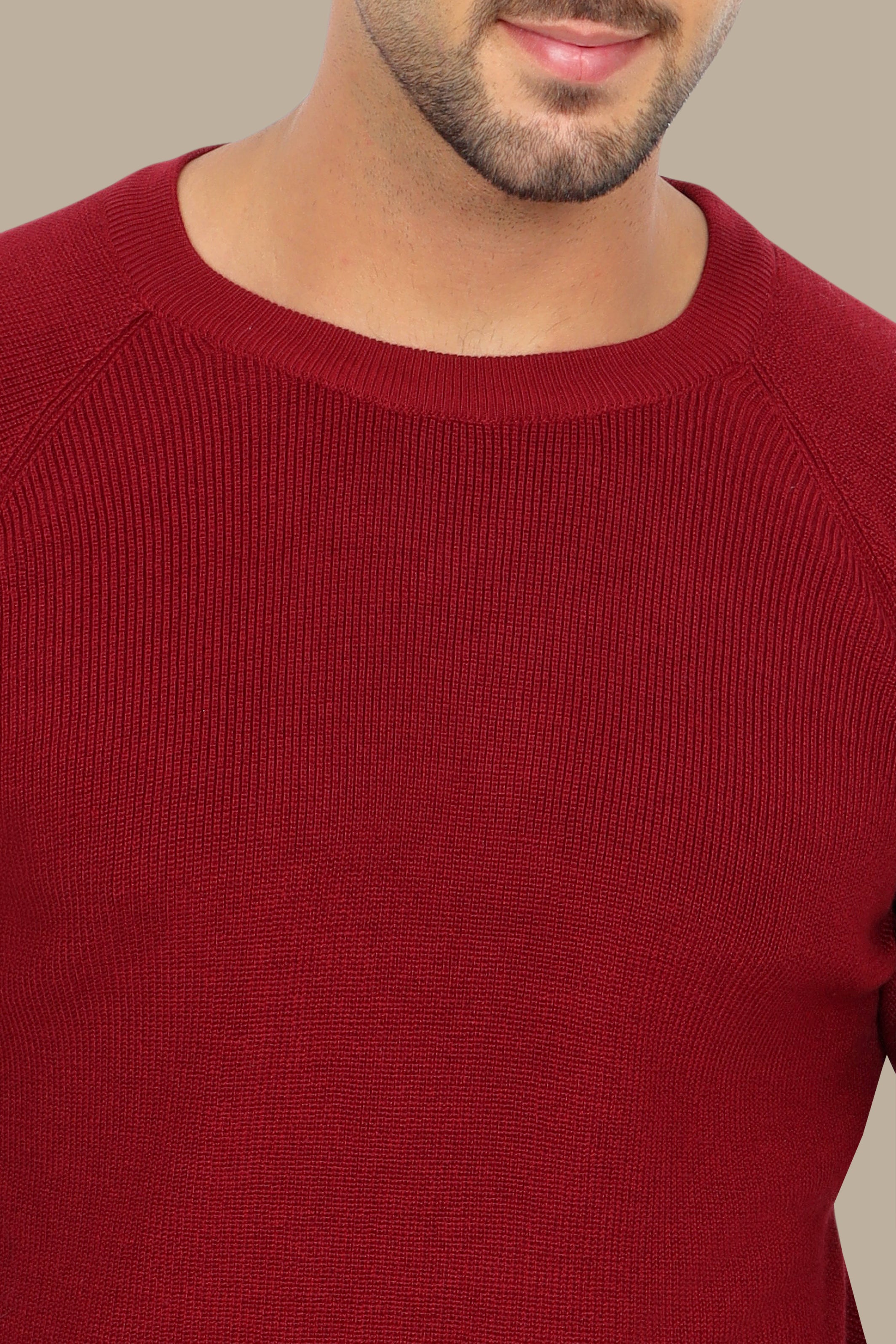 Bordeaux Round Neck Sweater with Shoulder Cup