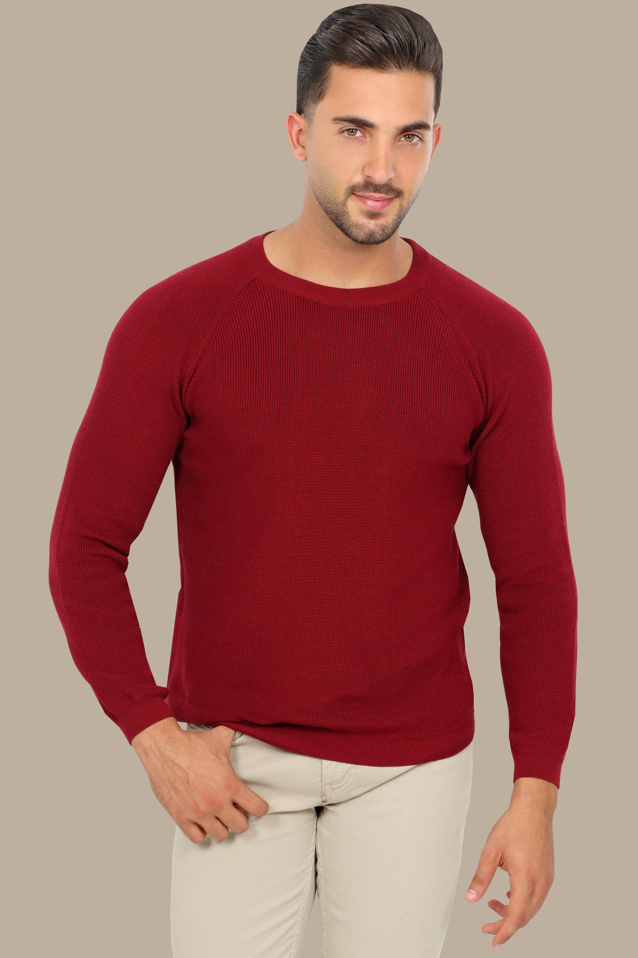 Bordeaux Round Neck Sweater with Shoulder Cup