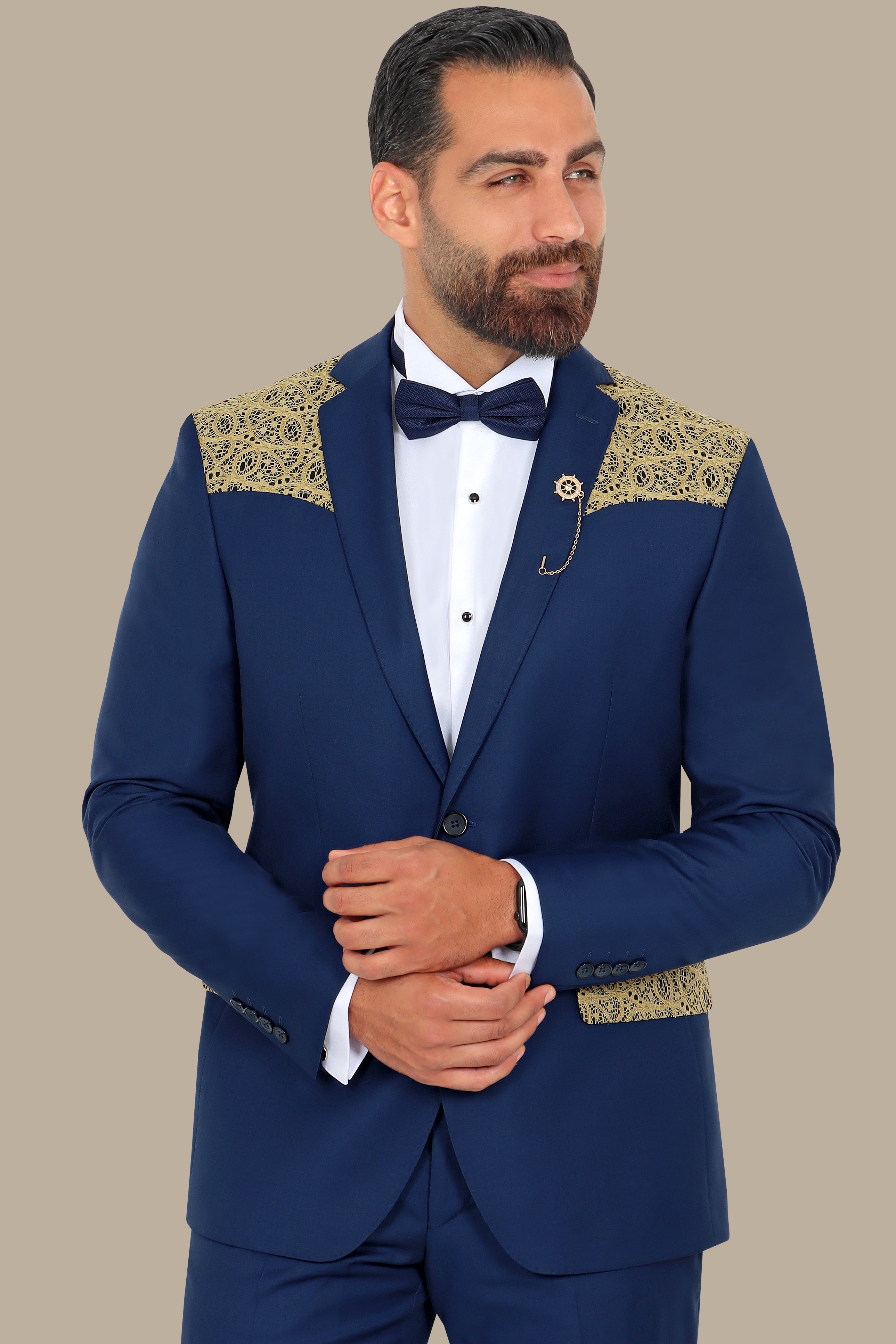 Indigo FV Suit with Gold Glitter Croche