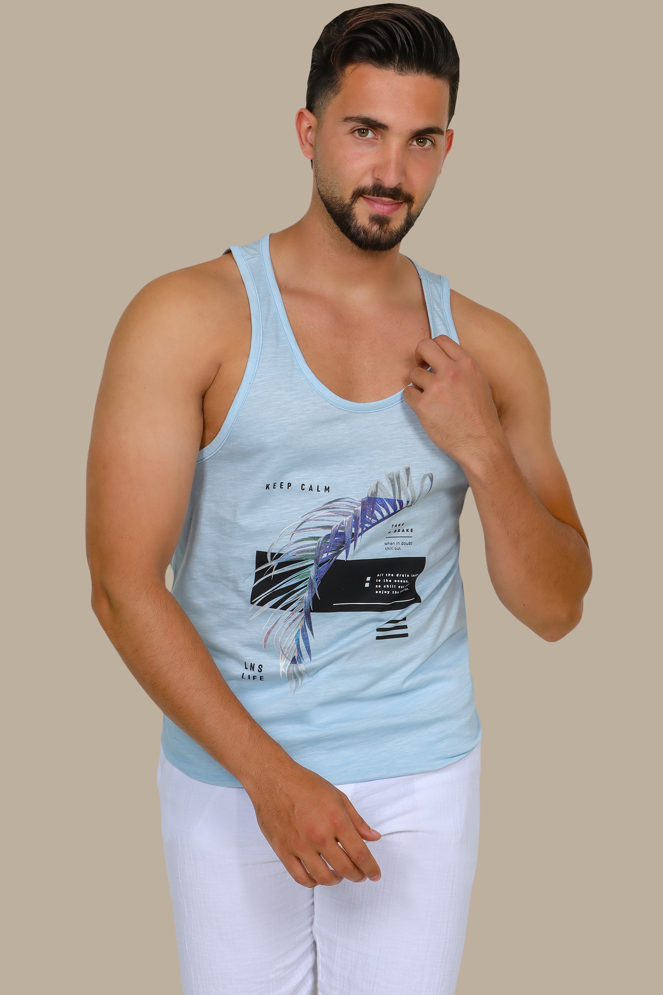 Tranquil Waves: Light Blue Sleeveless Shirt