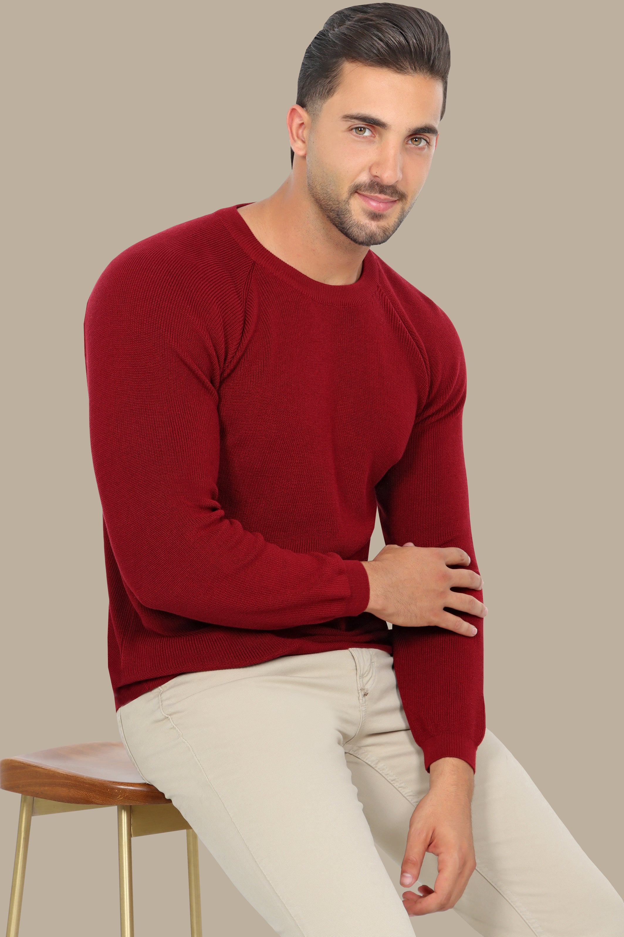 Bordeaux Round Neck Sweater with Shoulder Cup