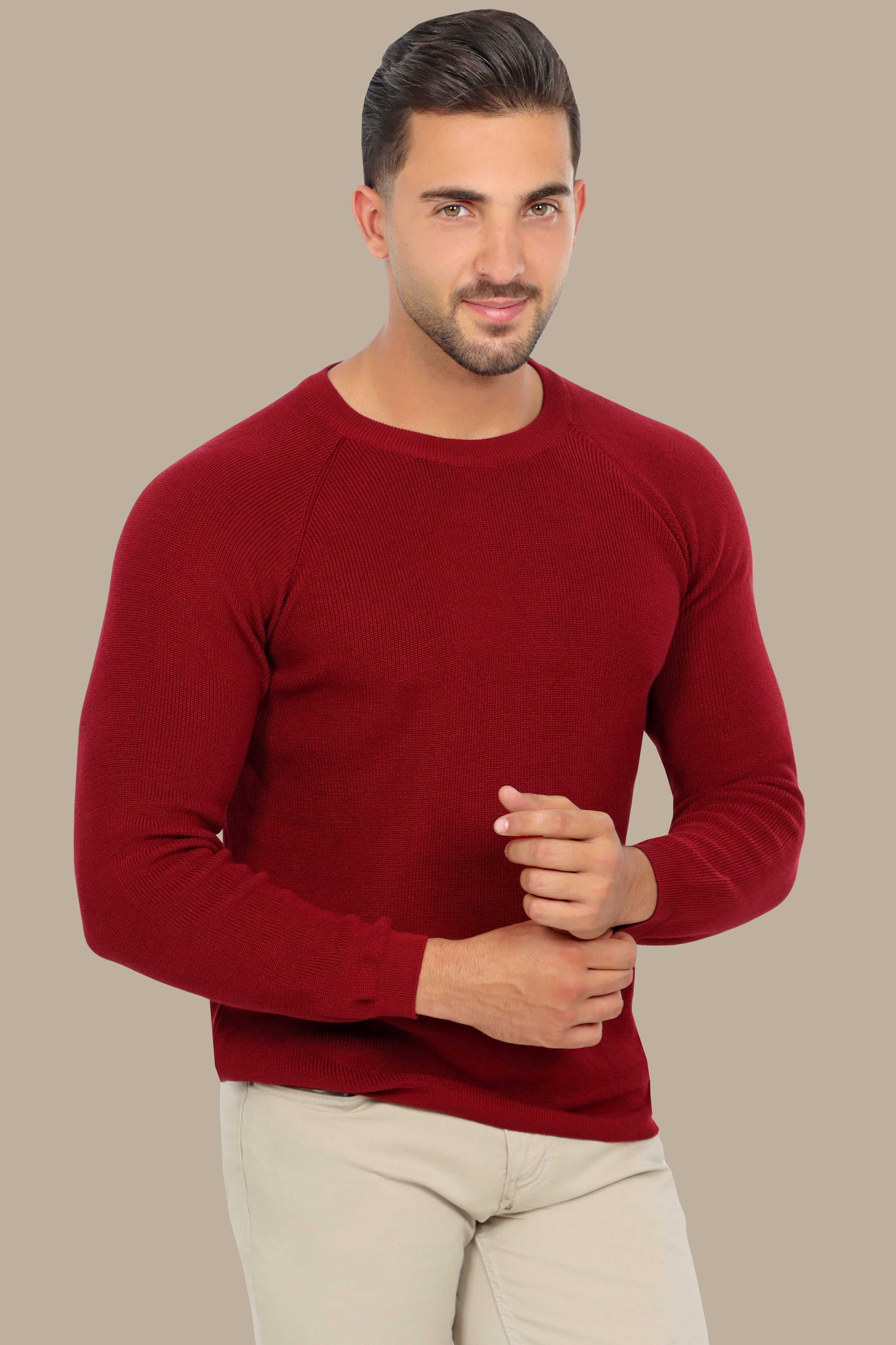 Bordeaux Round Neck Sweater with Shoulder Cup