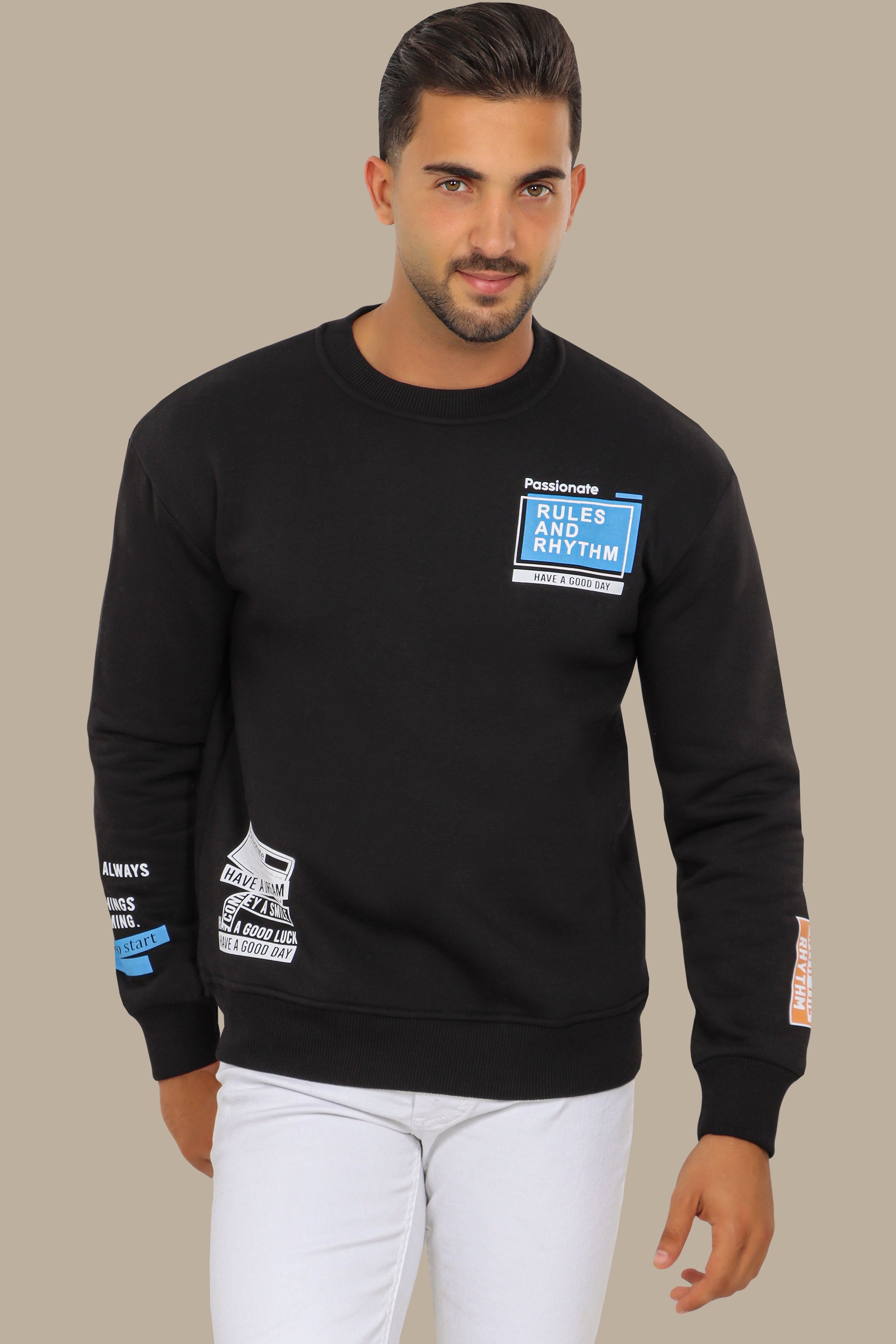 Square Quote Print Black Sweatshirt