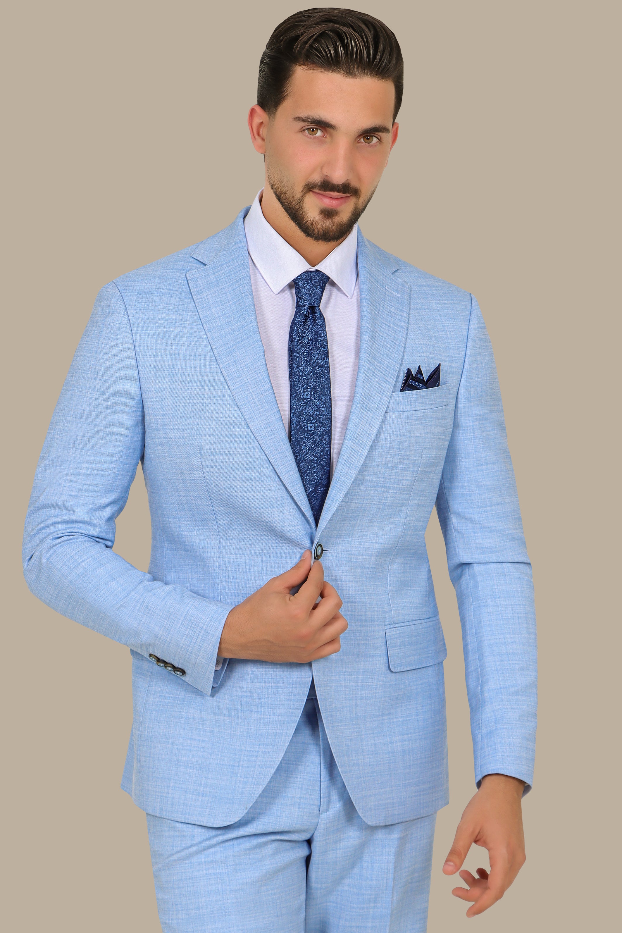 Serene Sophistication: Light Blue Filafil Notch Suit