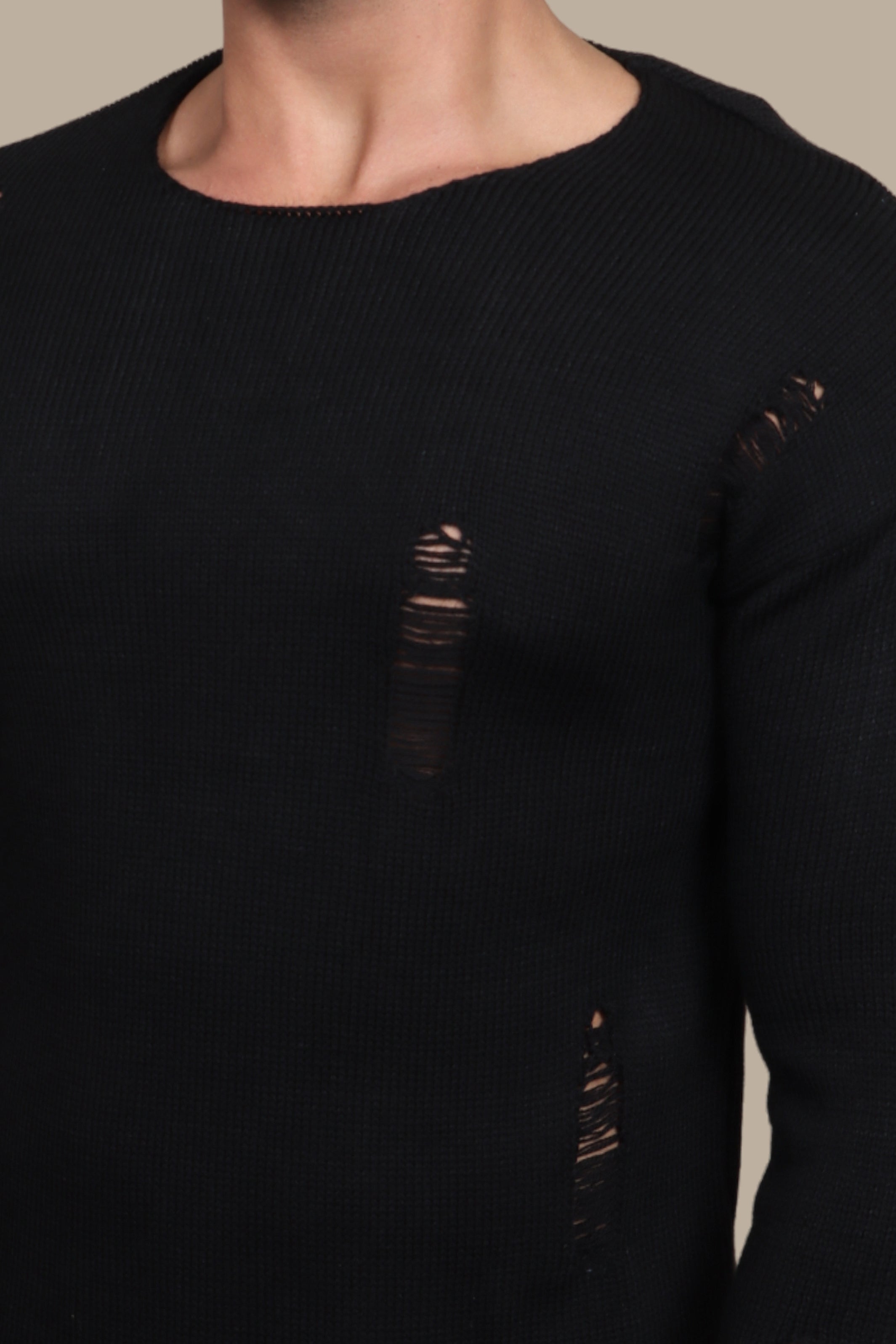 Black Beauty: The Distressed Open-Neck Sweater