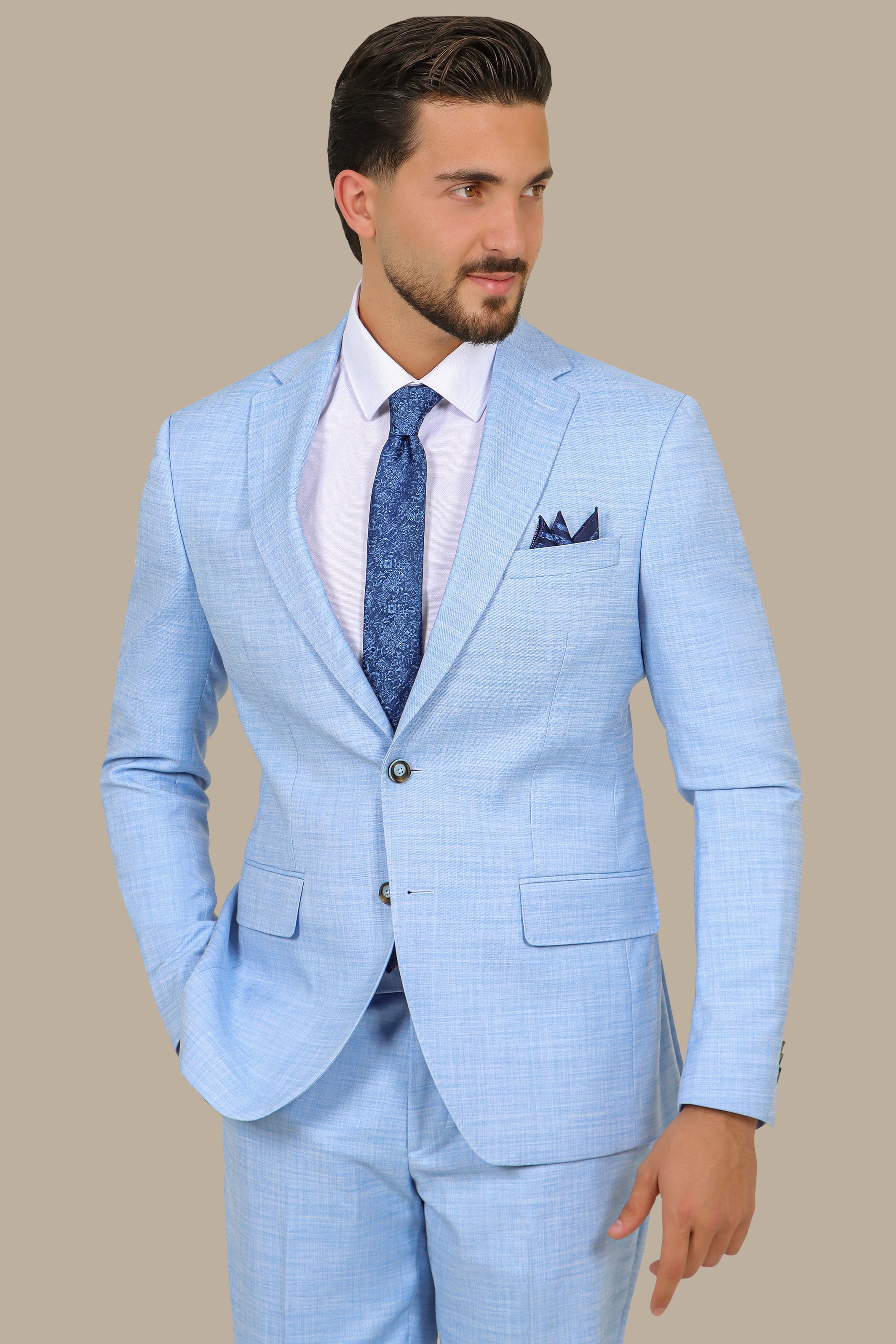 Serene Sophistication: Light Blue Filafil Notch Suit