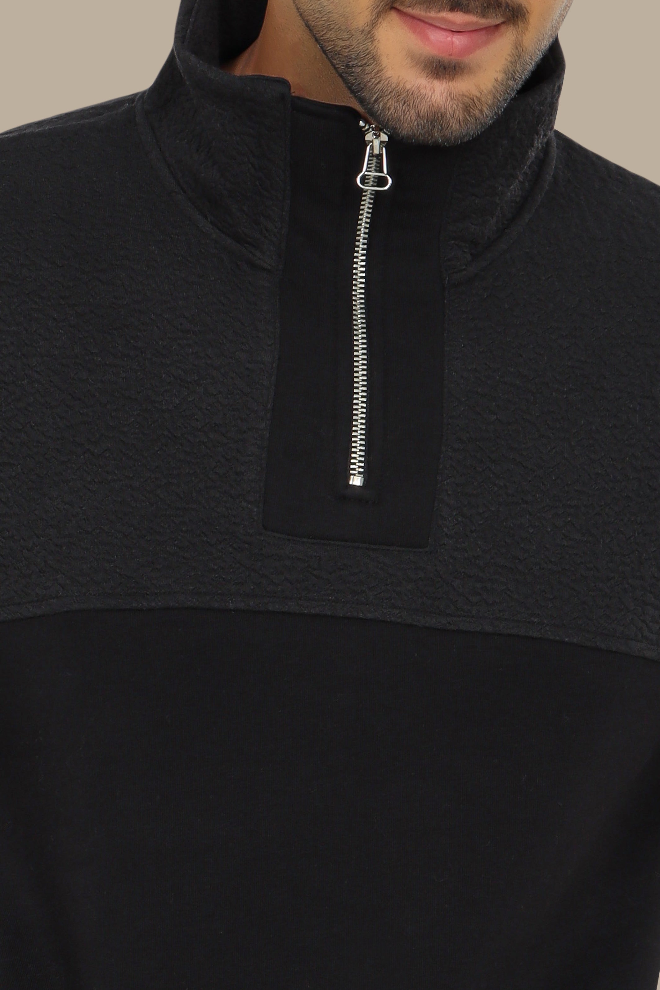 Black Half-Zipper Sweatshirt: Pattern Design