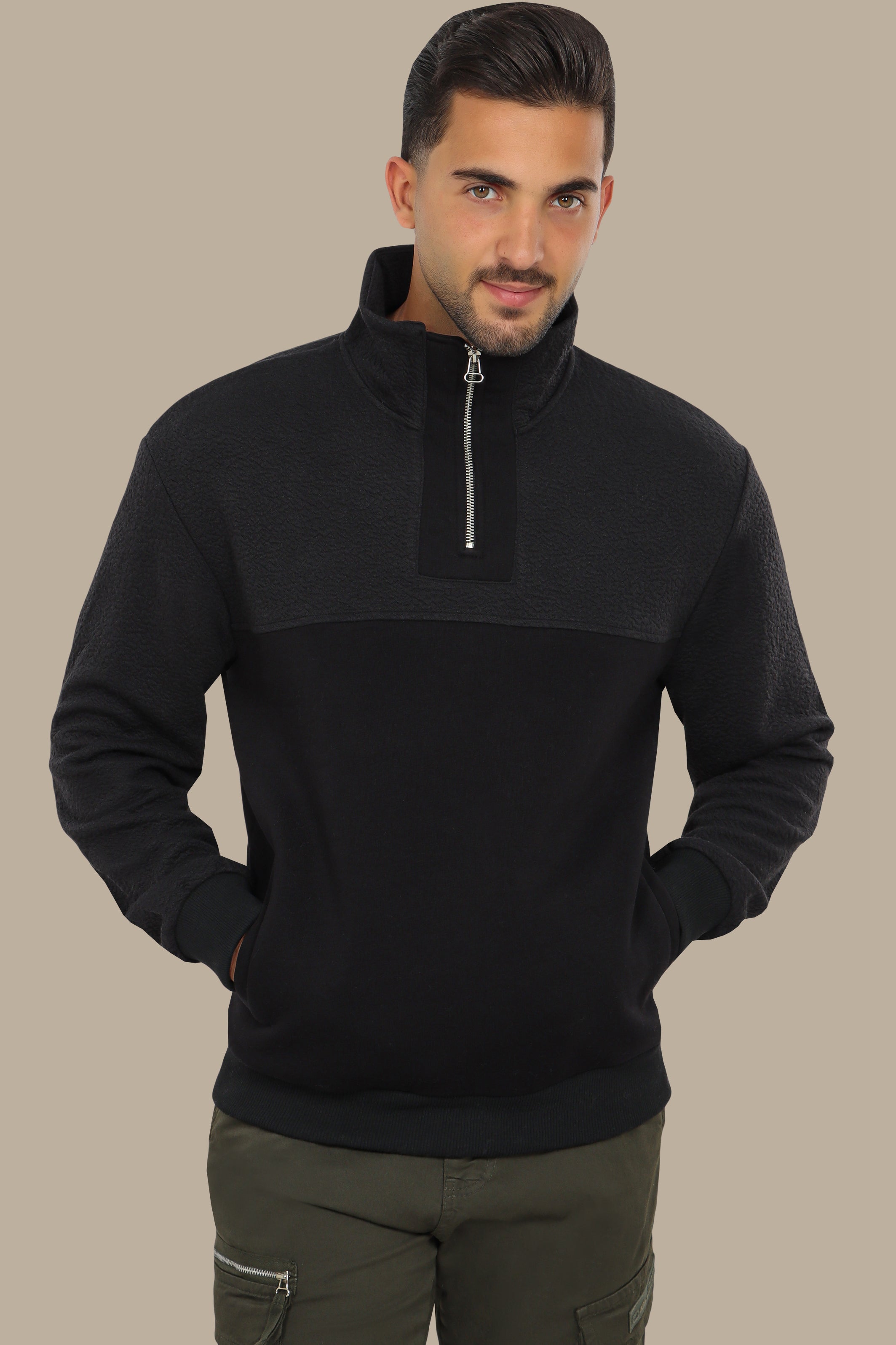 Black Half-Zipper Sweatshirt: Pattern Design