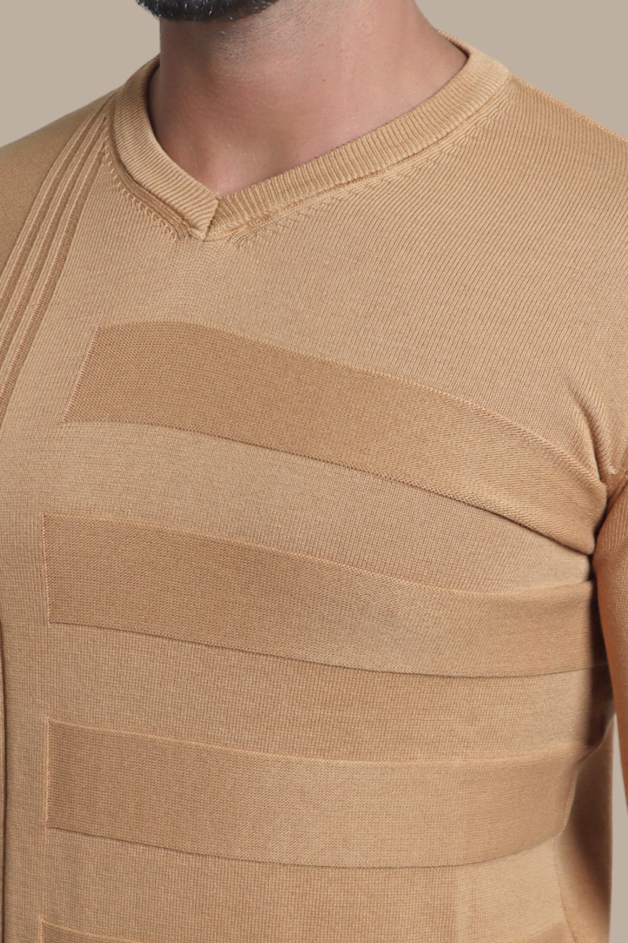 Camel Comfort: V-Neck Sweater Elegance