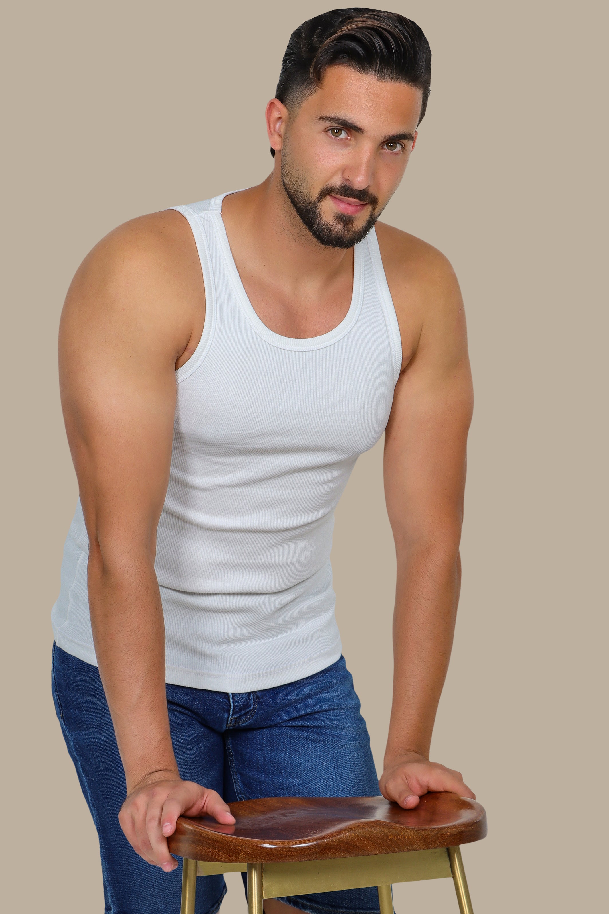 White Ribbed Basic I-Shirt