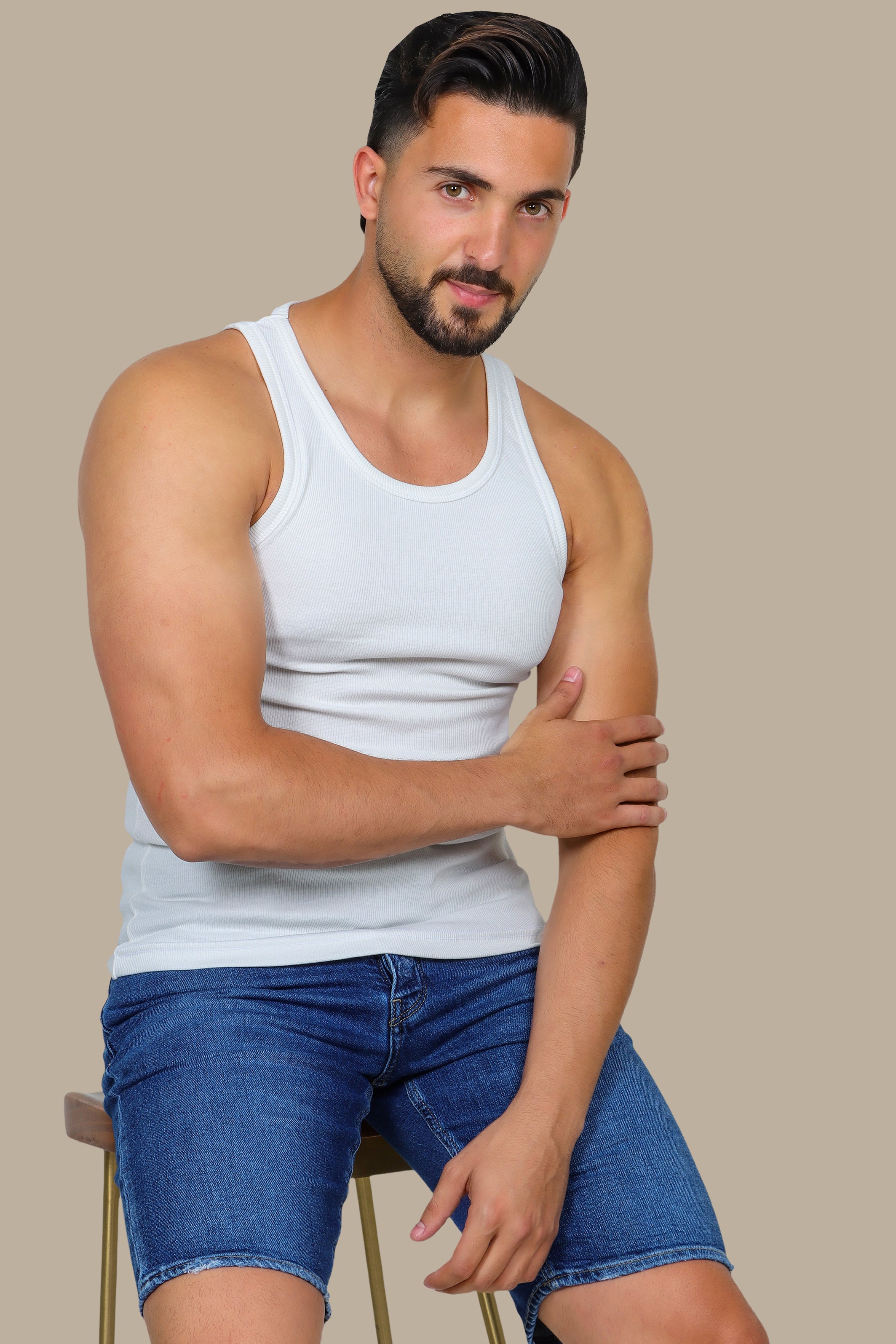 White Ribbed Basic I-Shirt