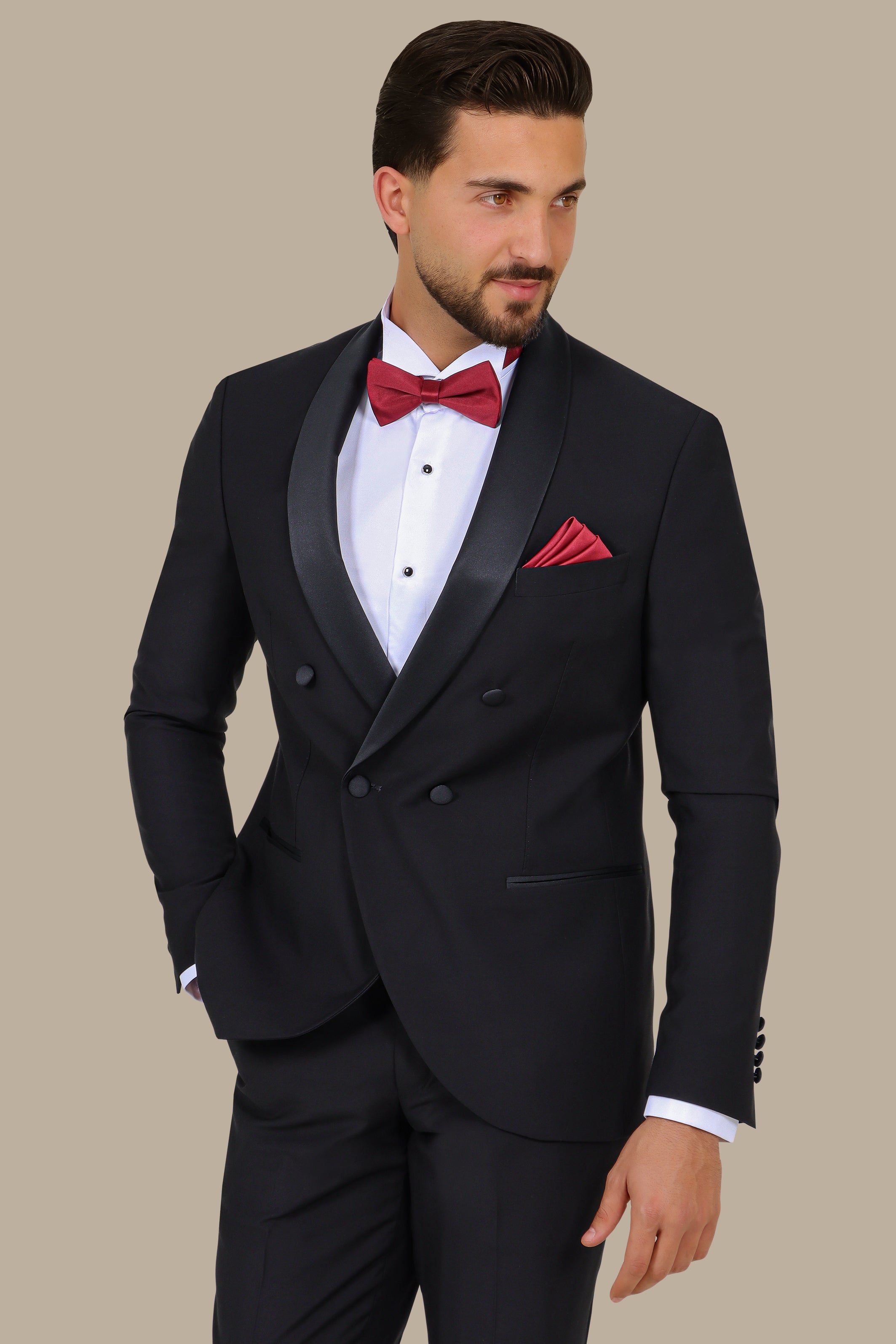 Black Double-Breasted Col Chale Tuxedo