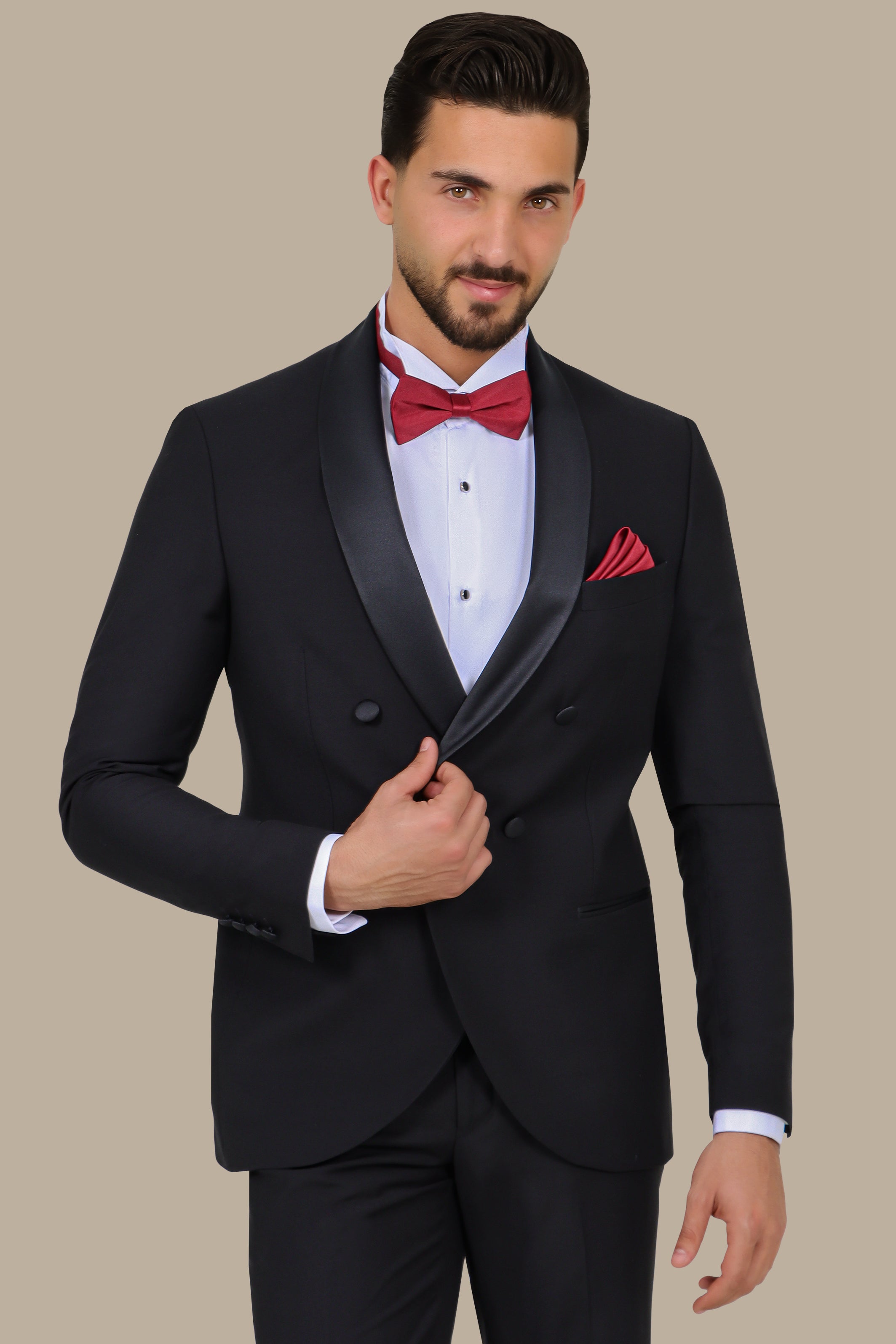 Black Double-Breasted Col Chale Tuxedo