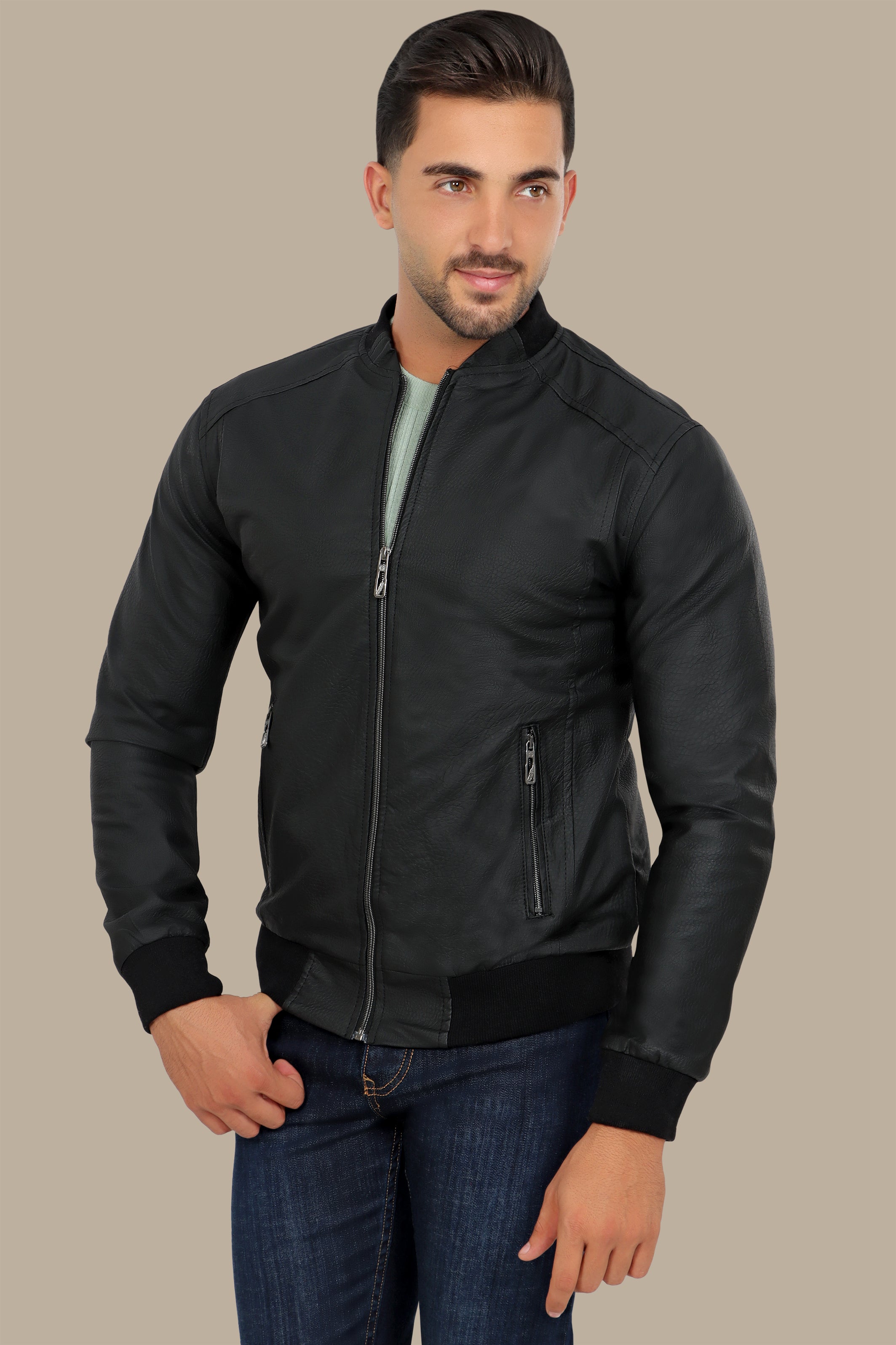 Black Faux Leather Blouson