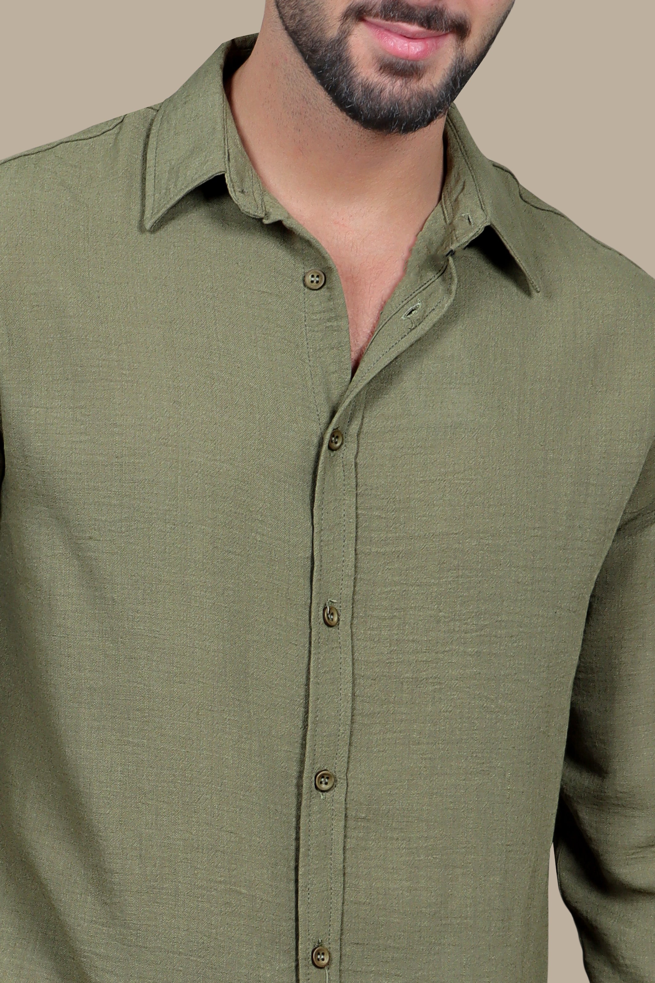 Olive Oasis: Long Sleeve Plain Linen Shirt