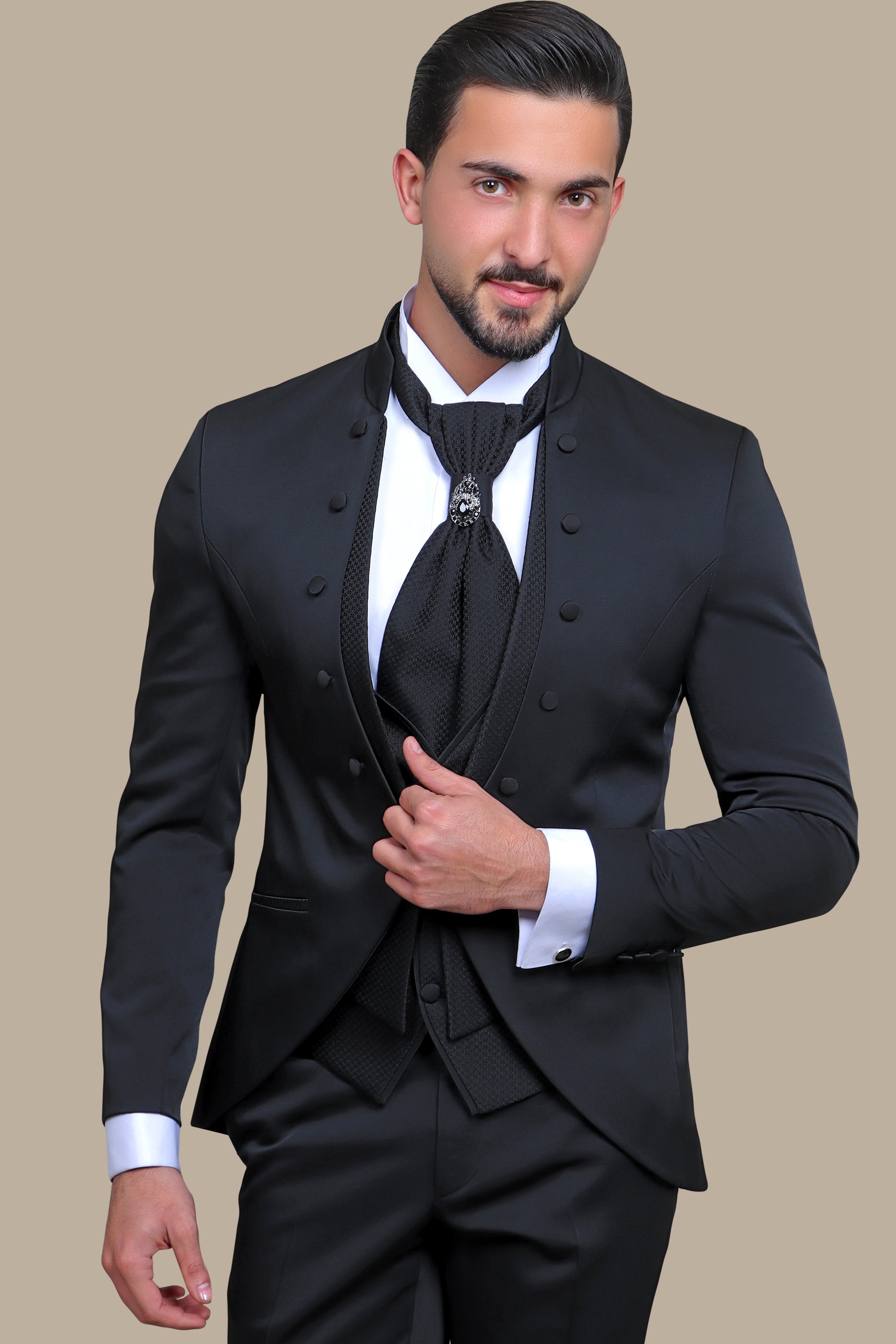 Black Mao Collar 4-Piece Tuxedo