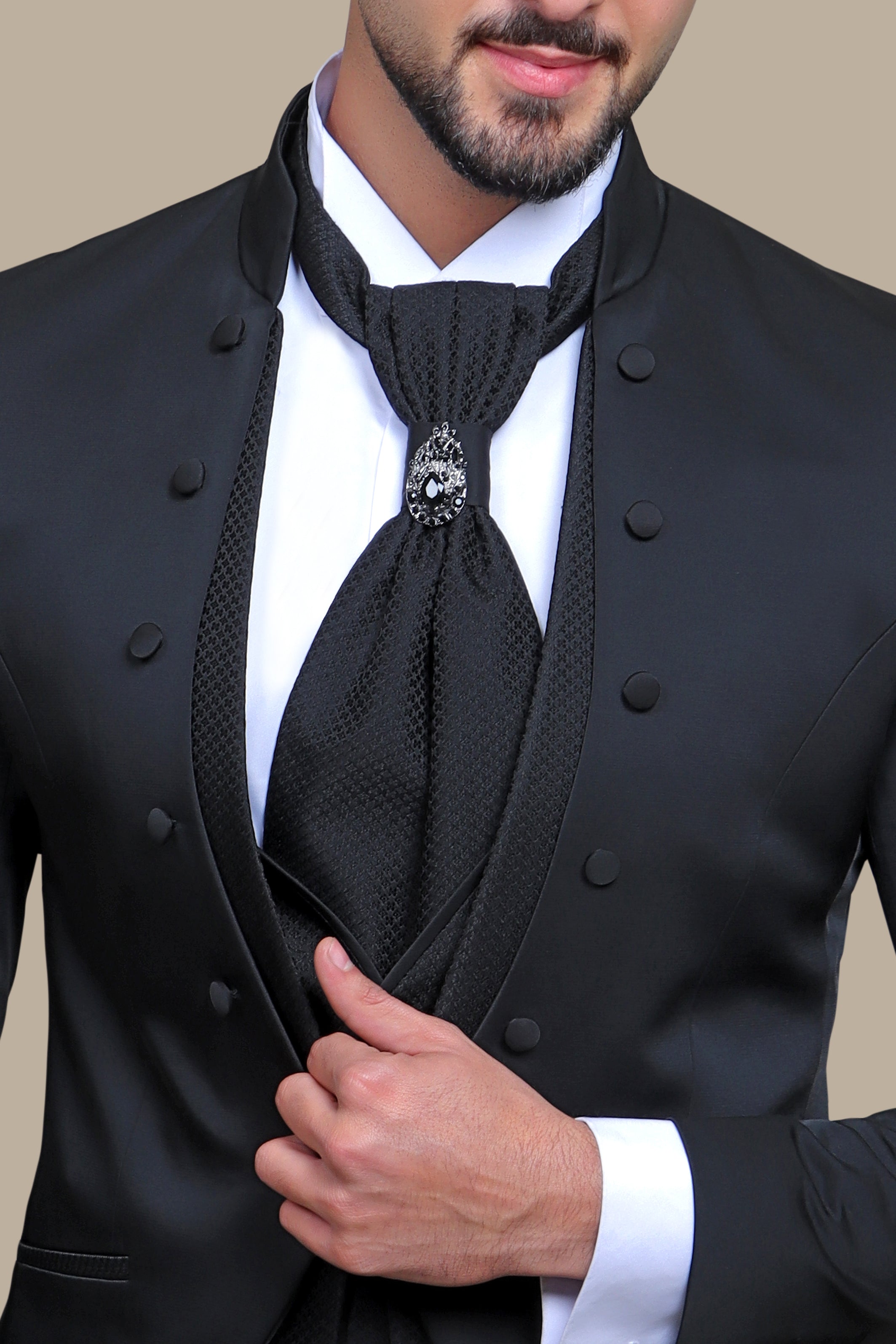 Black Mao Collar 4-Piece Tuxedo