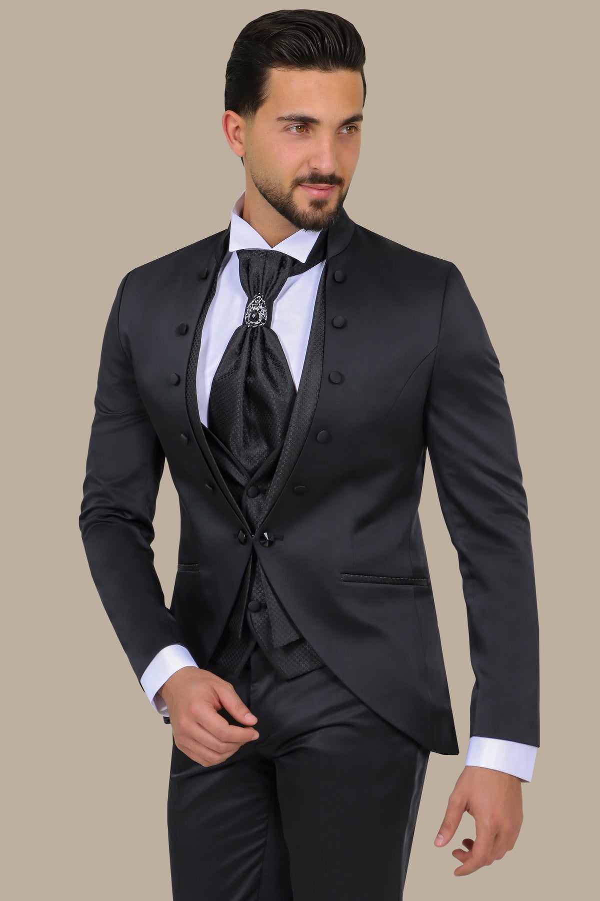 Black Mao Collar 4-Piece Tuxedo
