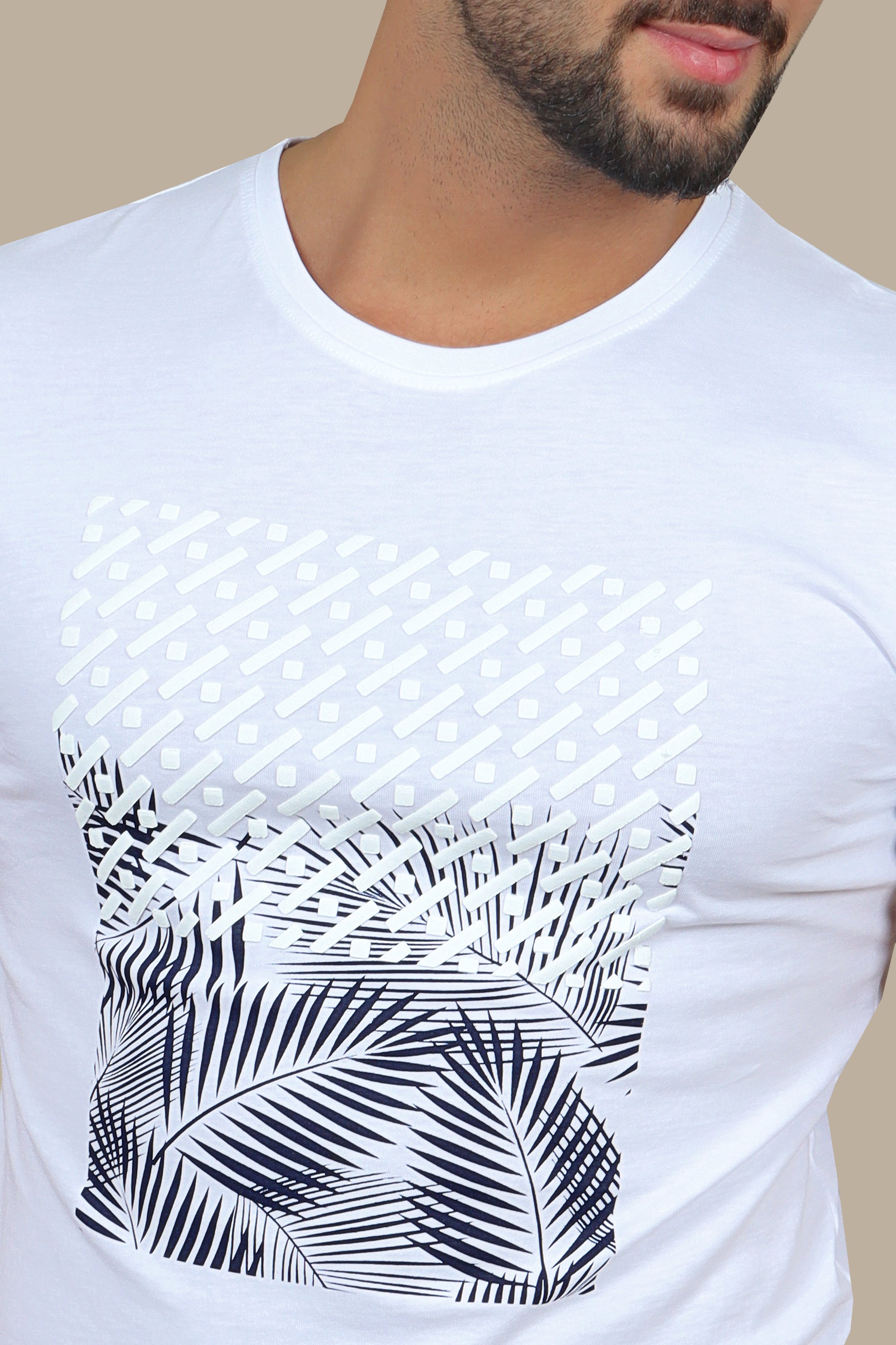 Nature's Whisper: White Leaves Print T-Shirt