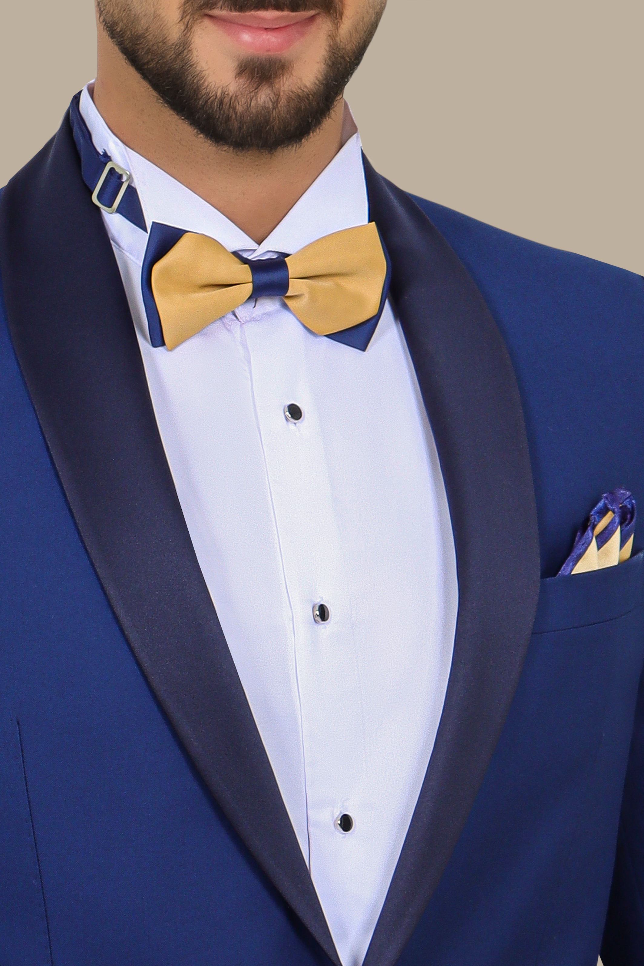 Blue Elegance: Tuxedo Plain Col Chale