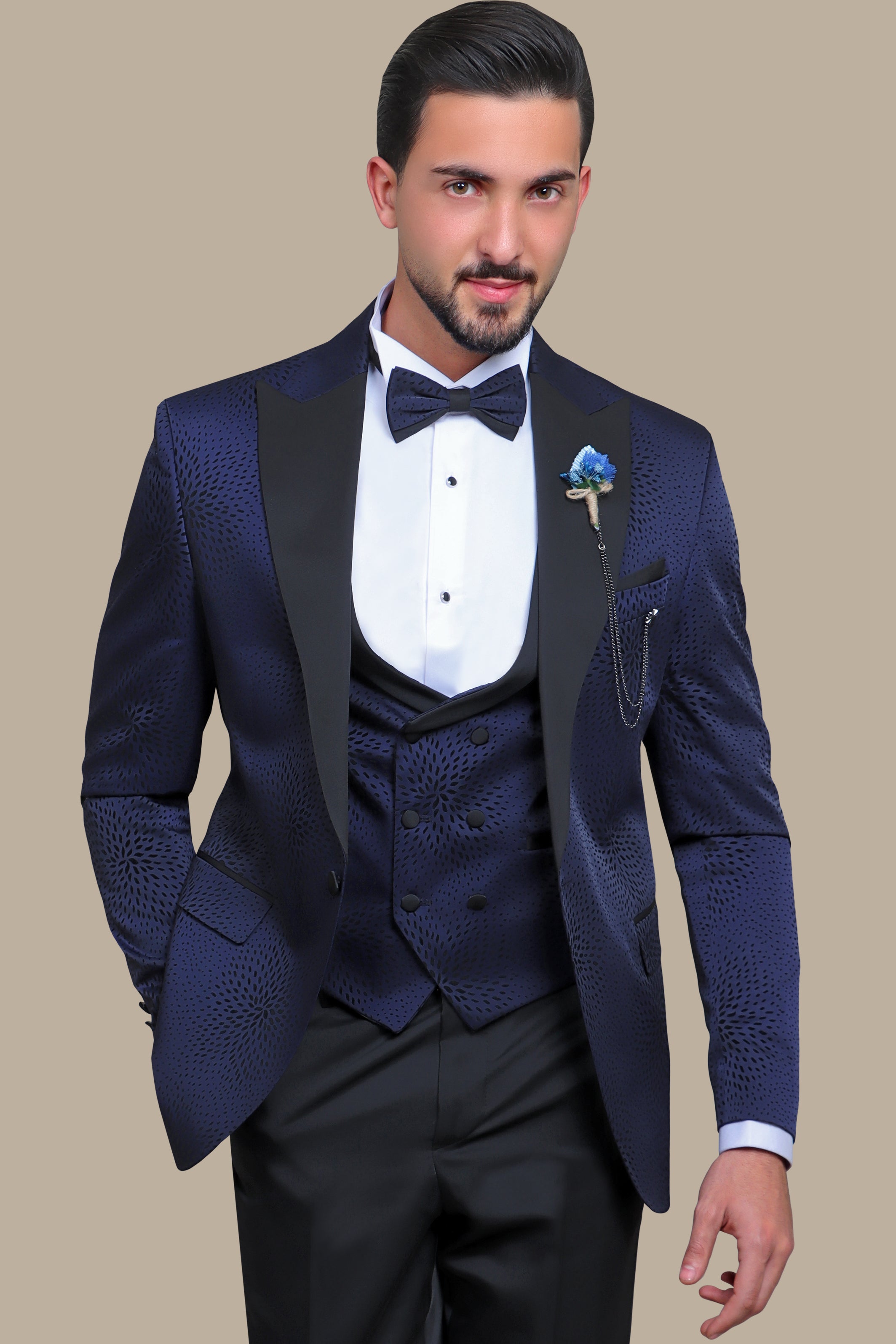 Navy Nights: Tuxedo Flower Velvet 4-Piece Set